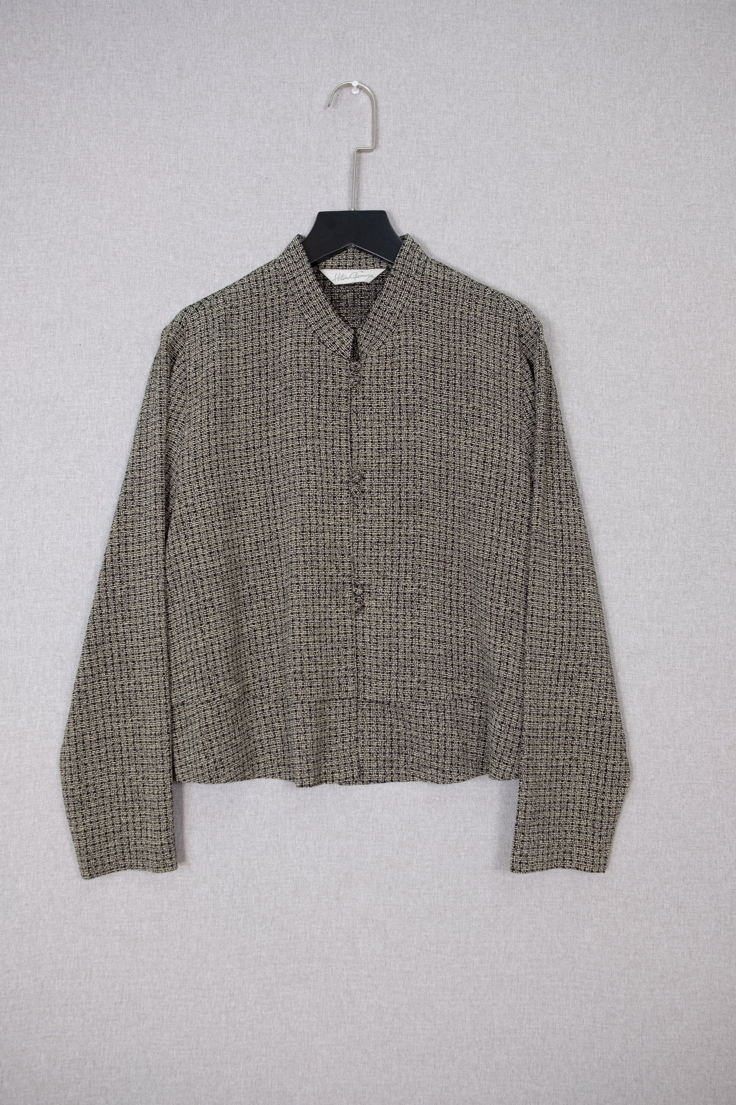 Salt-and-Pepper Textured Mandarin-Collar Jacket Top