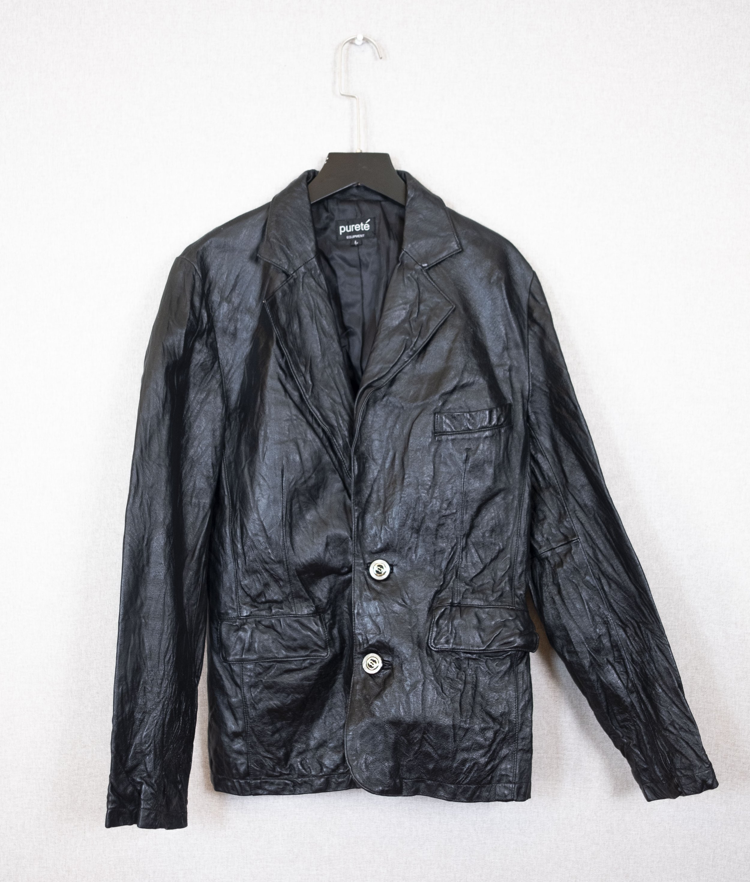 Crinkle Genuine Leather Tailored Blazer