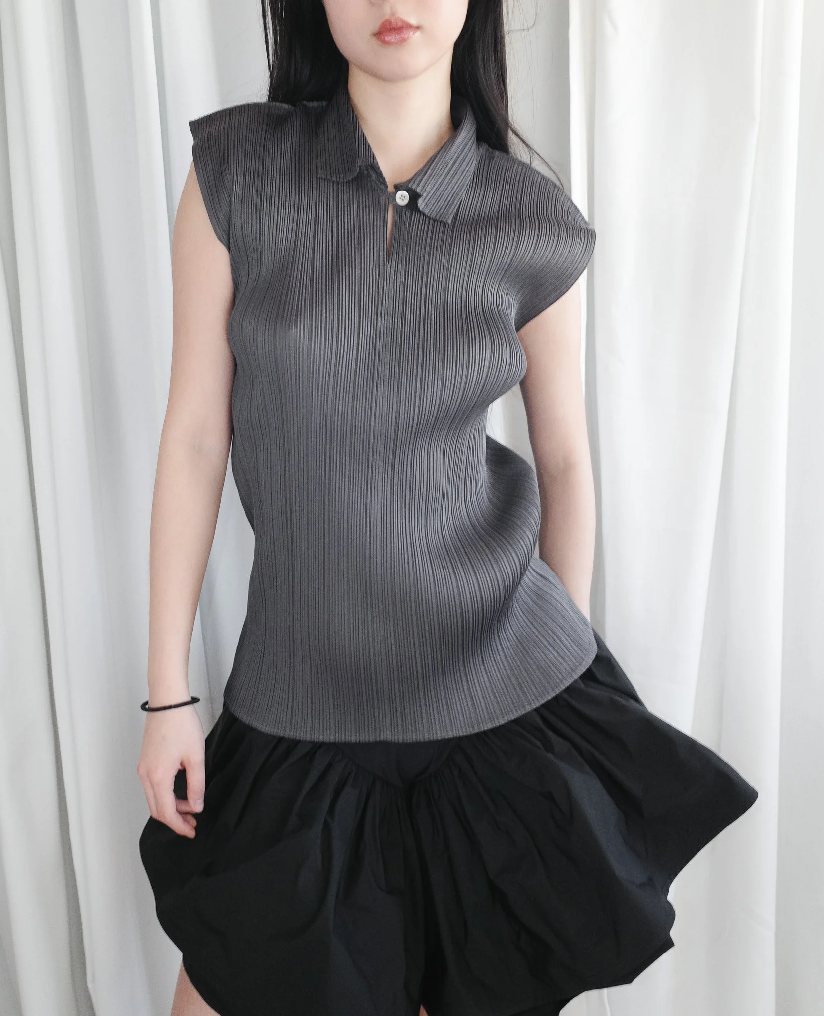 Pleats Please Issey Miyake Classic Pleated Sleeveless Polo
