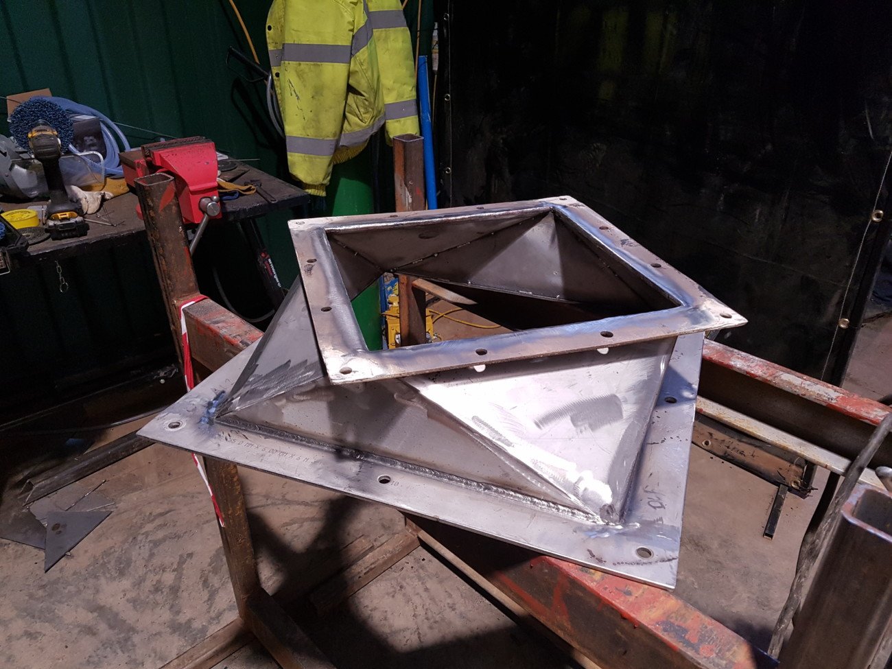 on site fabrication of a conveyer chute for a rape seed refinery