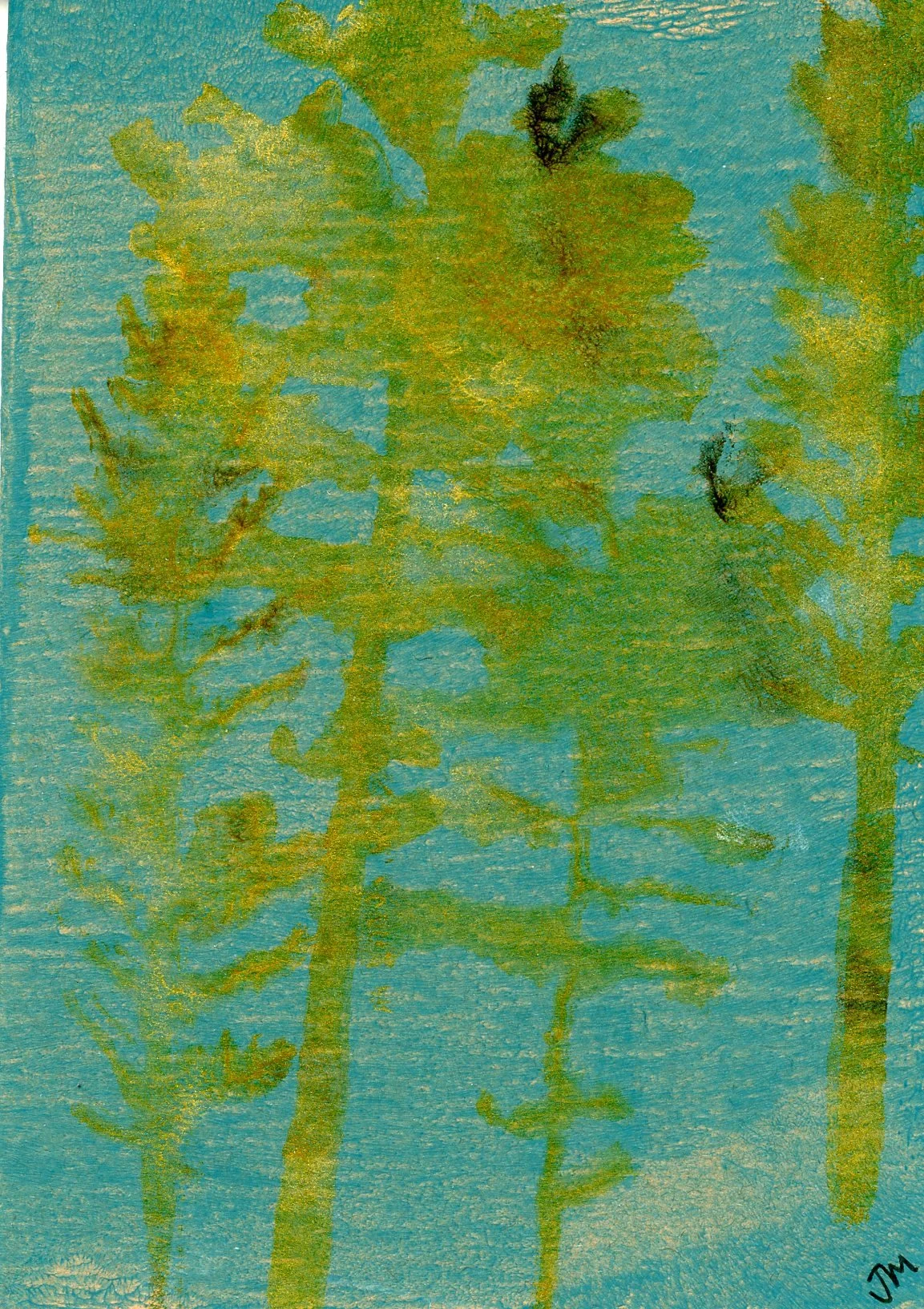 Blank journal mini gold trees_monotype_3 by 5 inches_2025001.jpg
