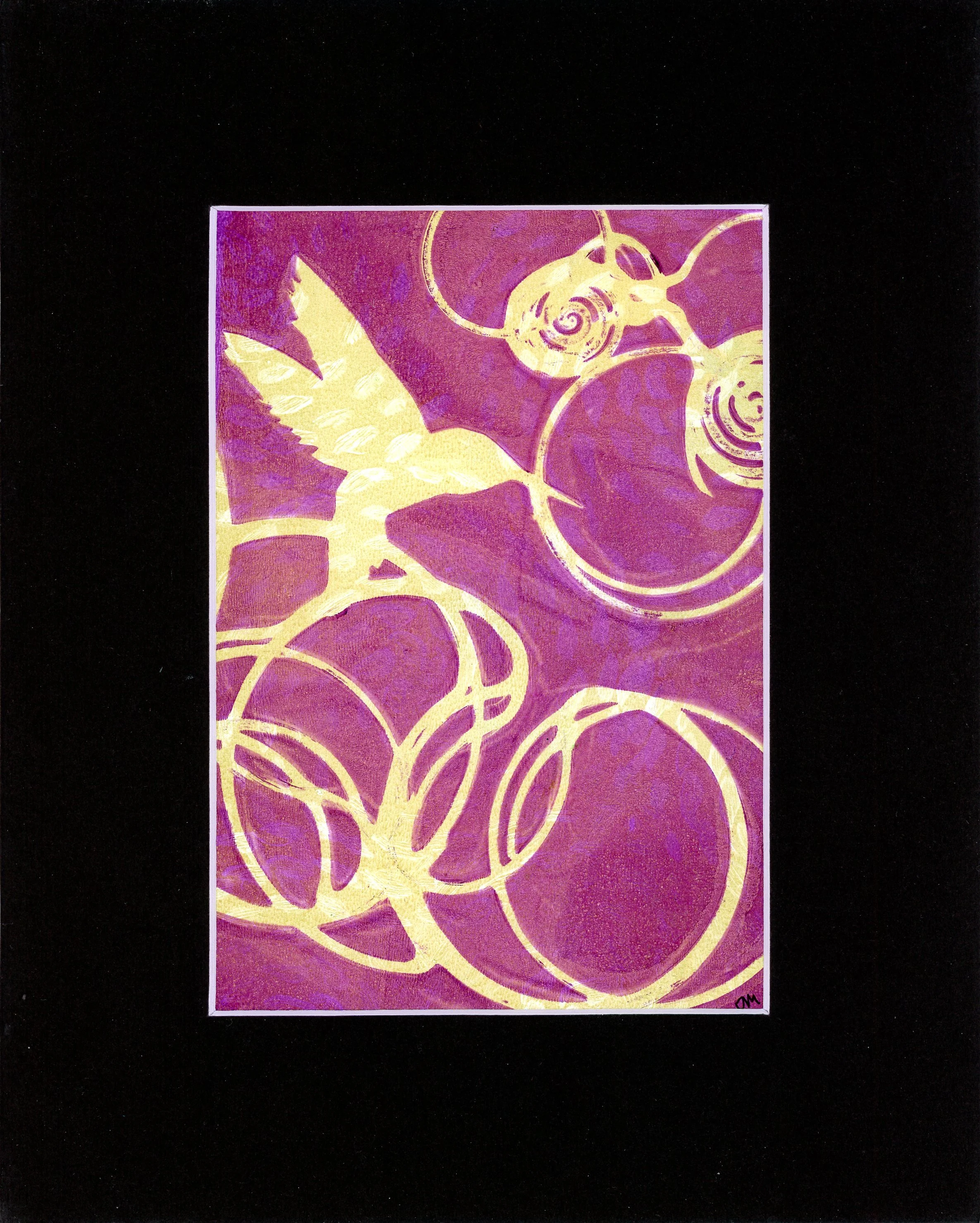 Flight of the hummingbird in maroon_monoprint_2 of 30_5by7_2025002.jpg