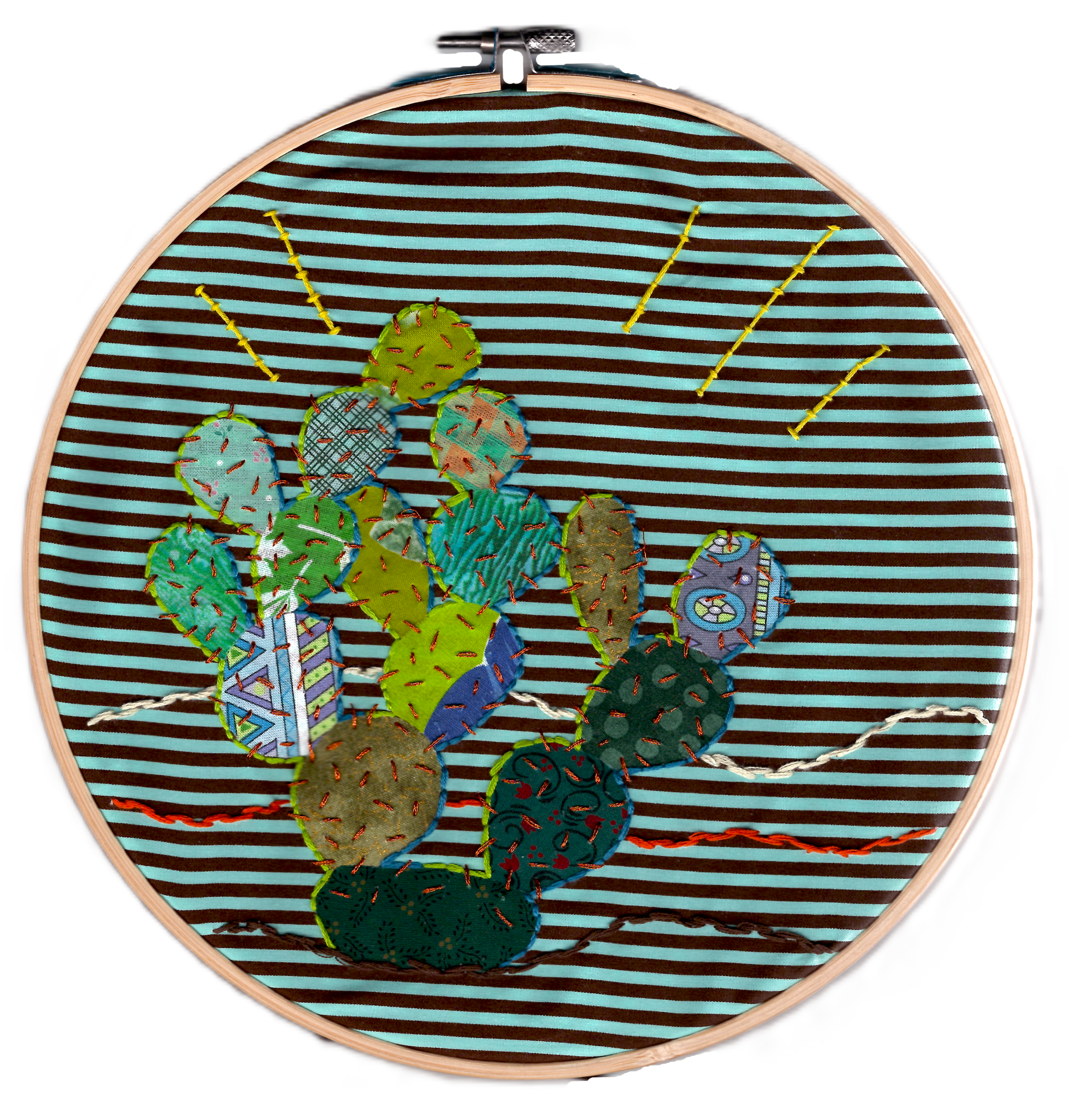 Prickly in stripes_fabric collage_9 inch diameter_2026.png