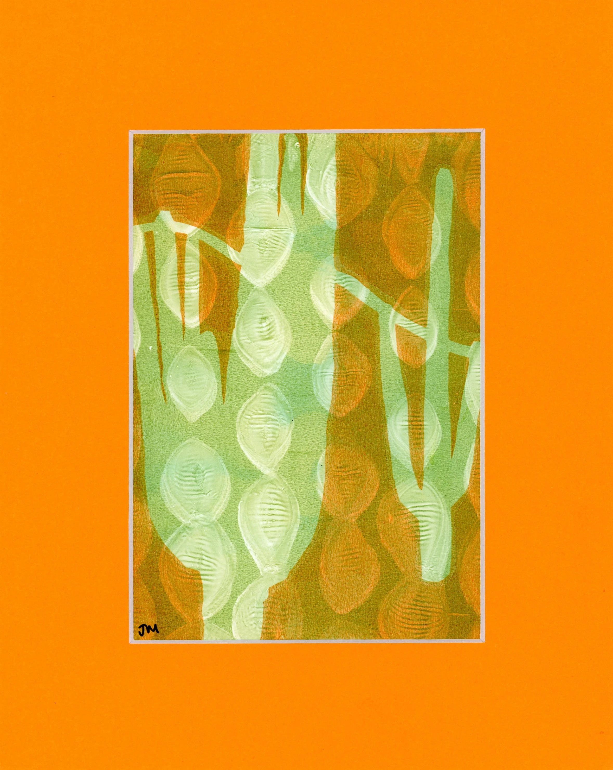 Saguaro pair in shells_monoprint_1 of 30_5by7_2025002.jpg