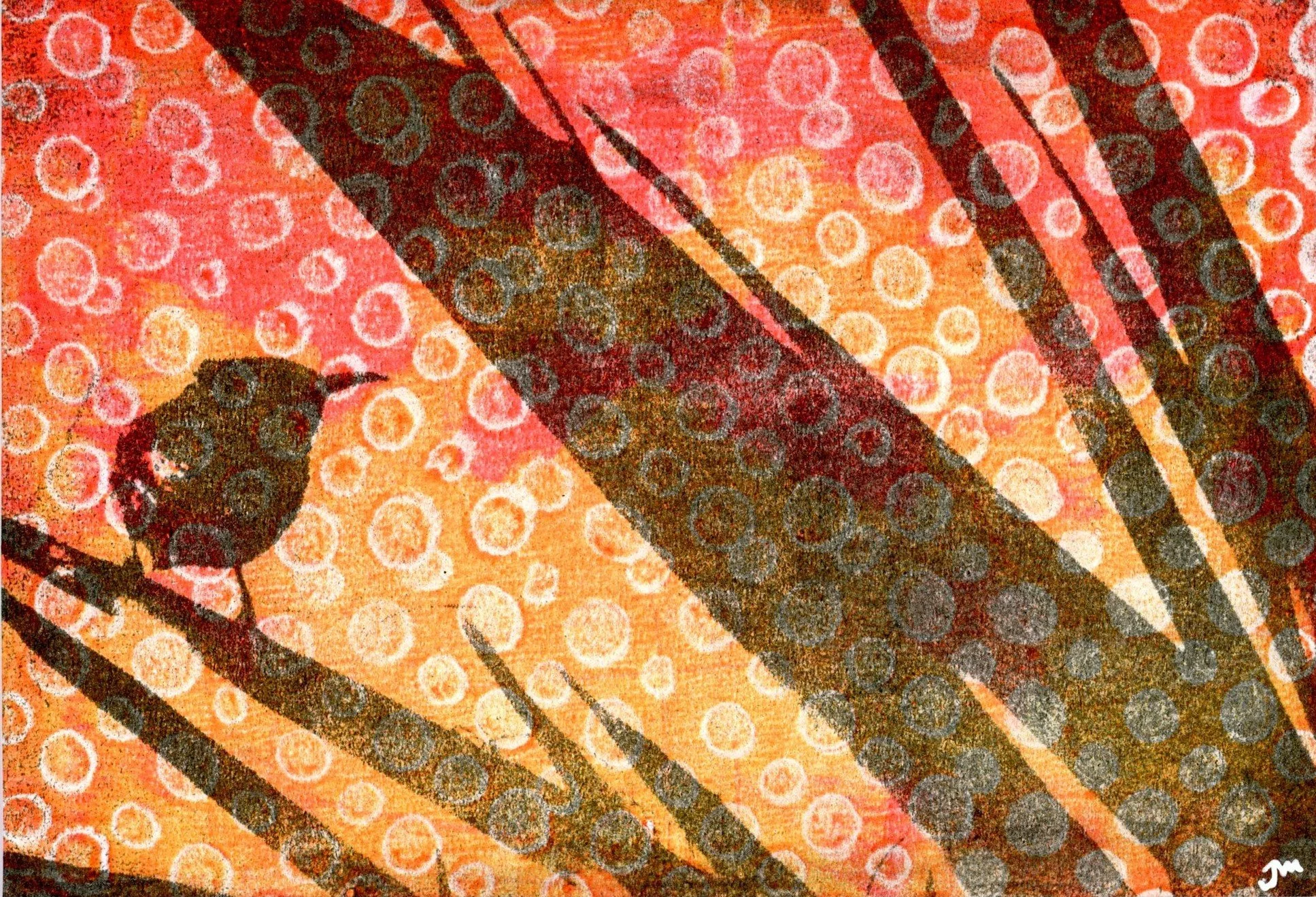 Cactus wren on agave in polka dots_monotype_5by7_2025002_closecrop.jpg