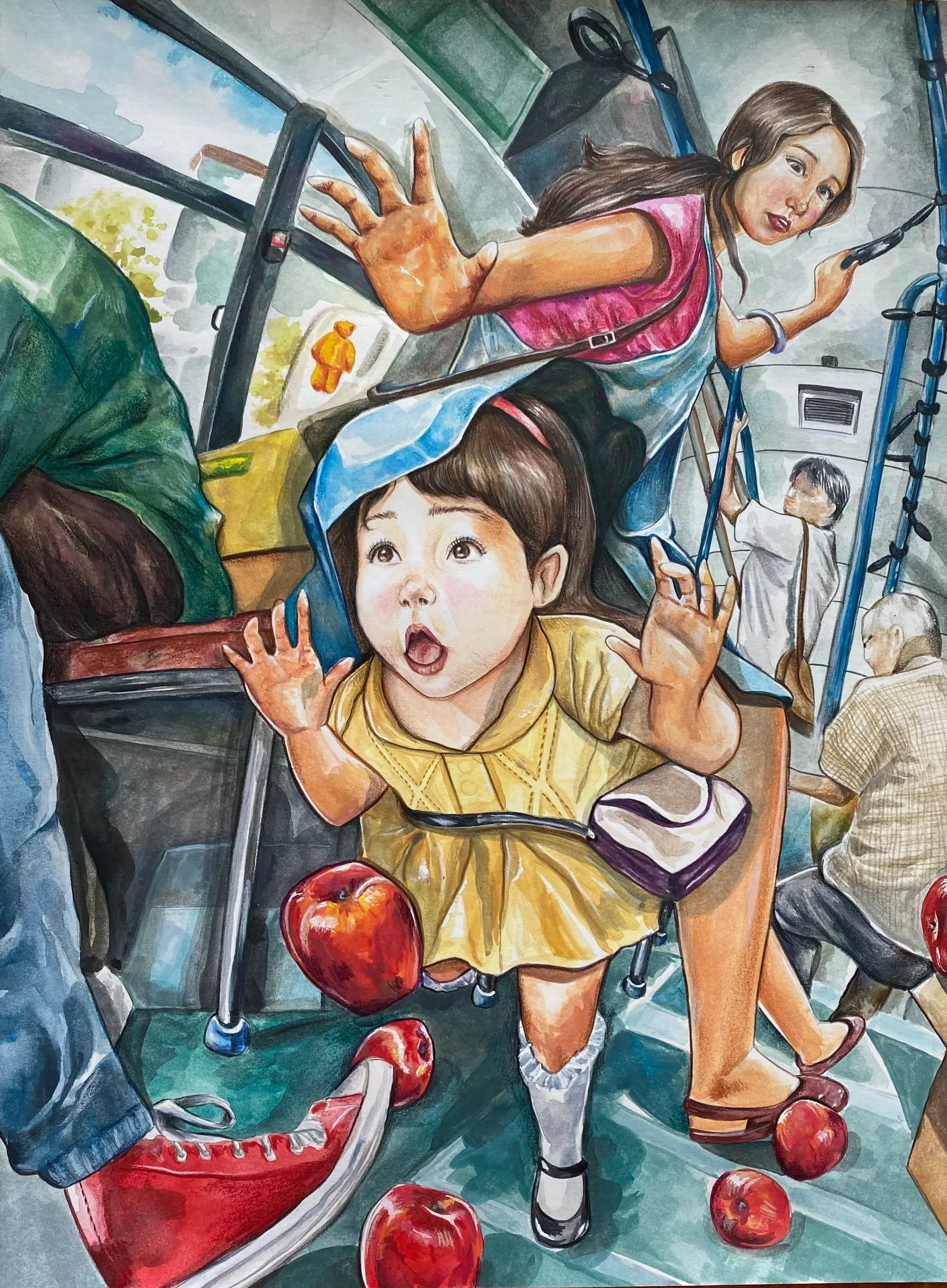 "An Apple In Time," 2020. Done in gouache and coloured pencils.