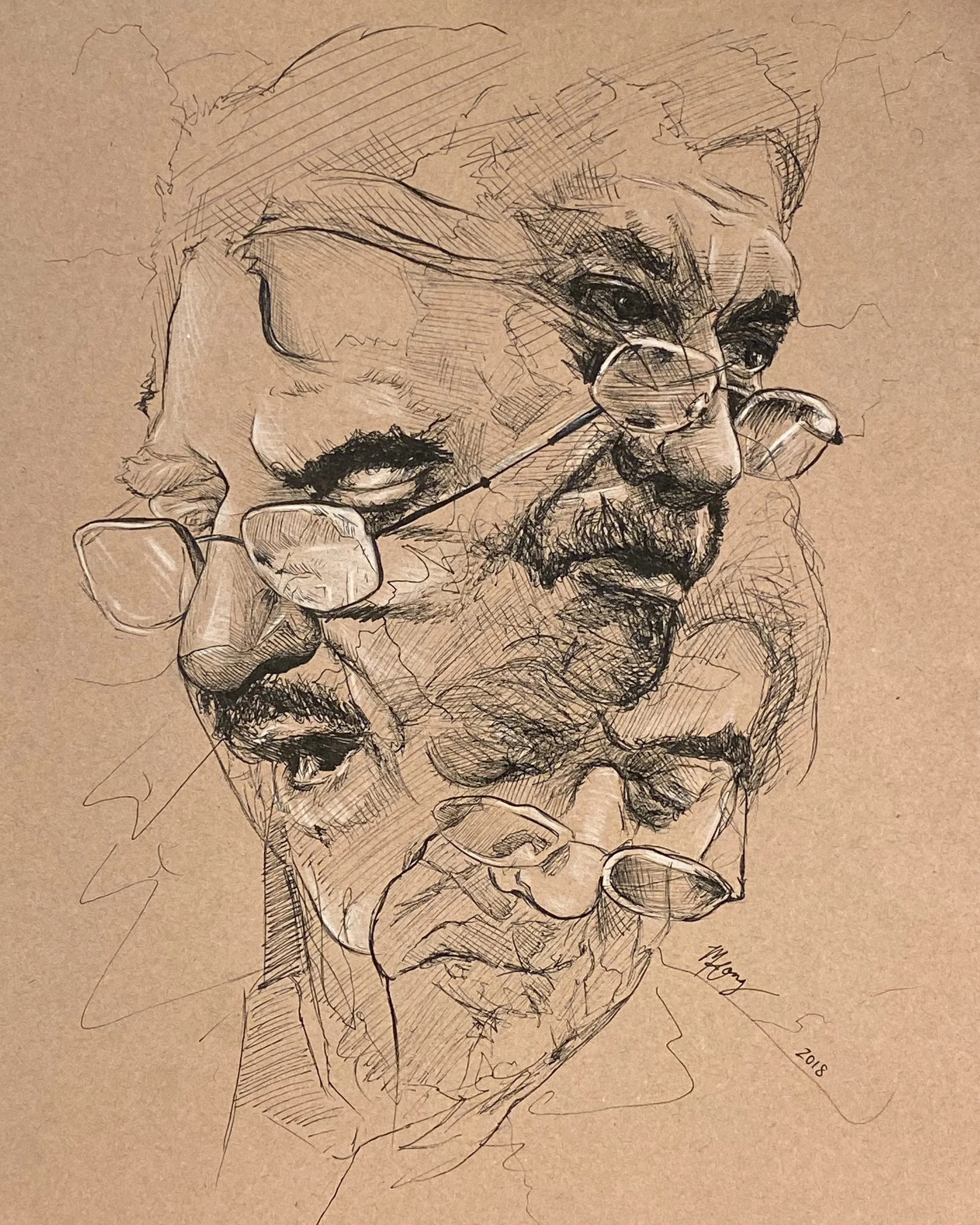 Portrait, 2018. Drawn with micron pens and white gel liner.