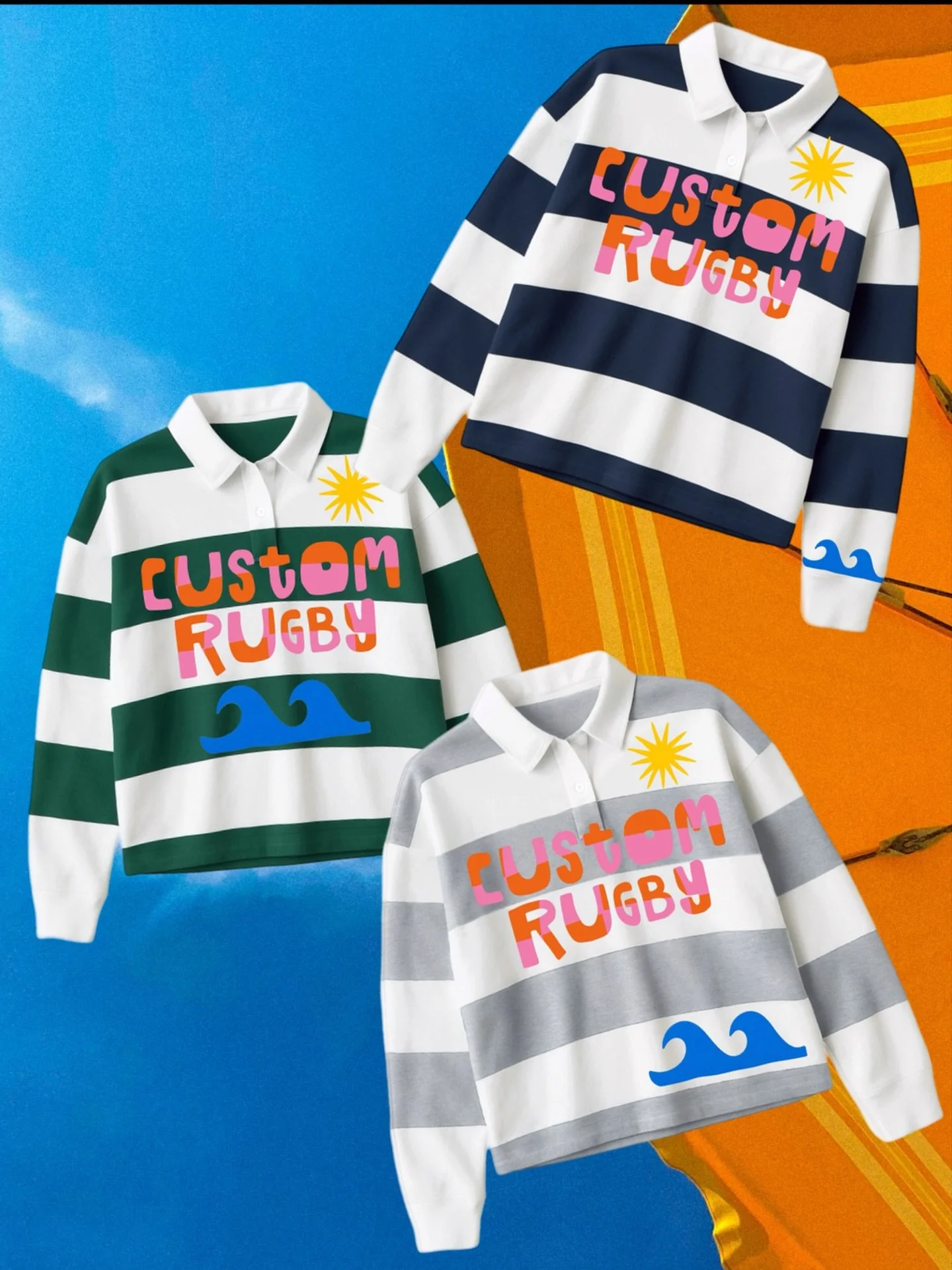 Our custom boxy crop cotton rugbys. Made for the crew&hellip; custom bulk orders so everyone gets in on the wave.

Beach hangs, bonfire nights, surf checks, and those roll-deep kind of days. Built for group orders, matching your lineup in colors that