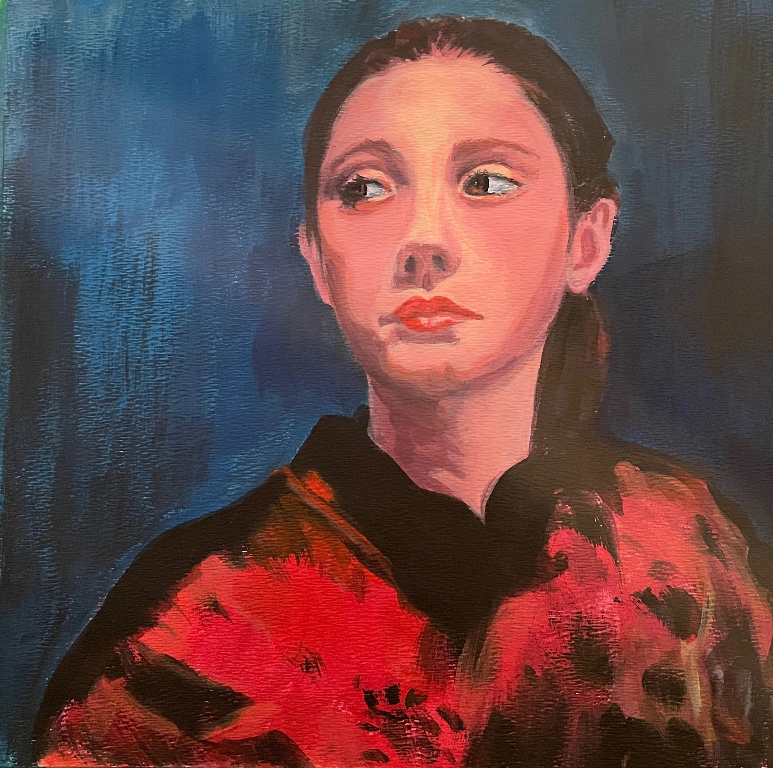 Portrait of a Young Lady  
10 x 10", acrylic on paper  
created in a lesson with Acrylic University with Dianna Shyne