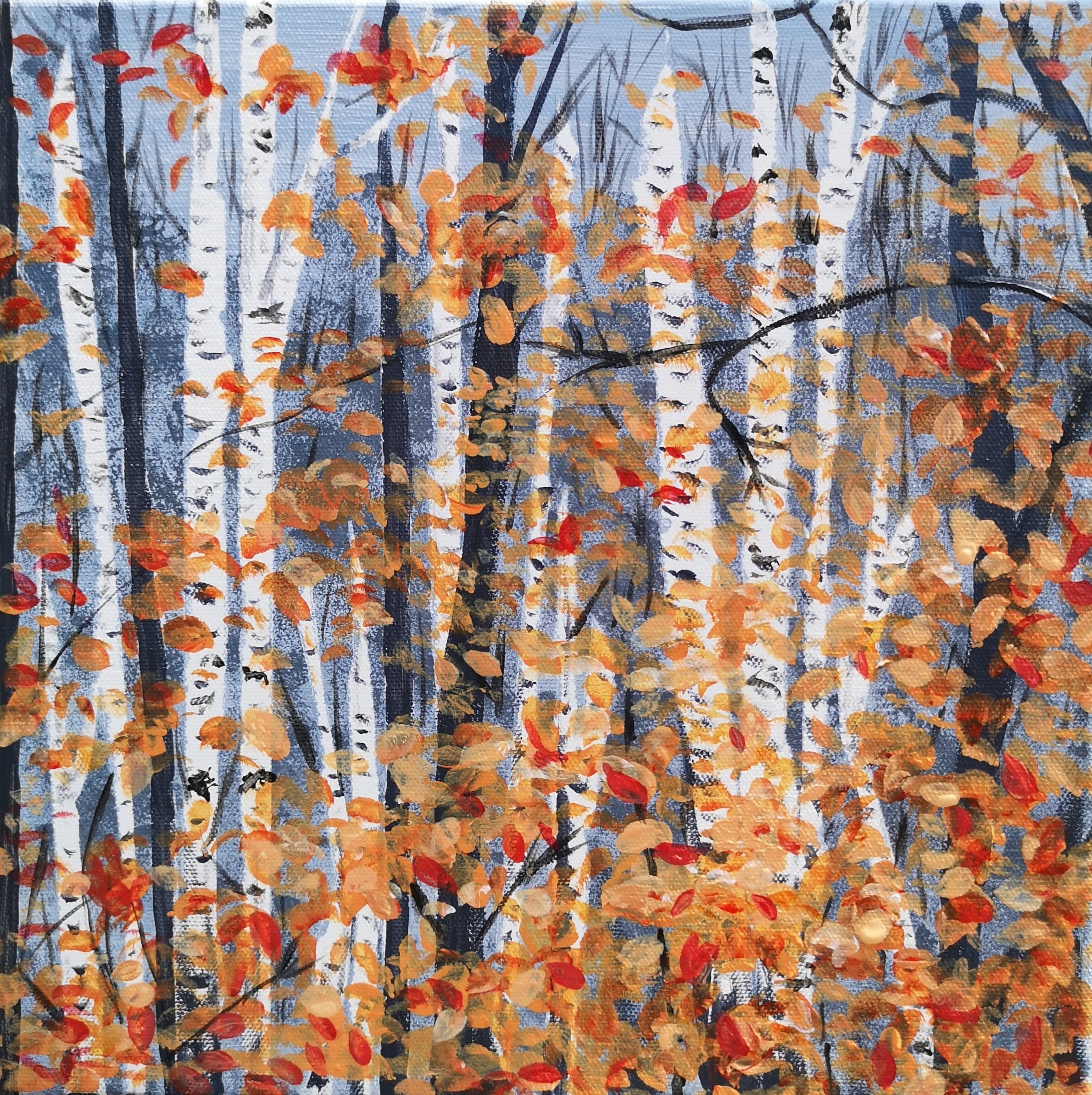 Autumn Birches in Muskoka
12 x 12", acrylic on stretched canvas
sold at Northern SS, charity auction