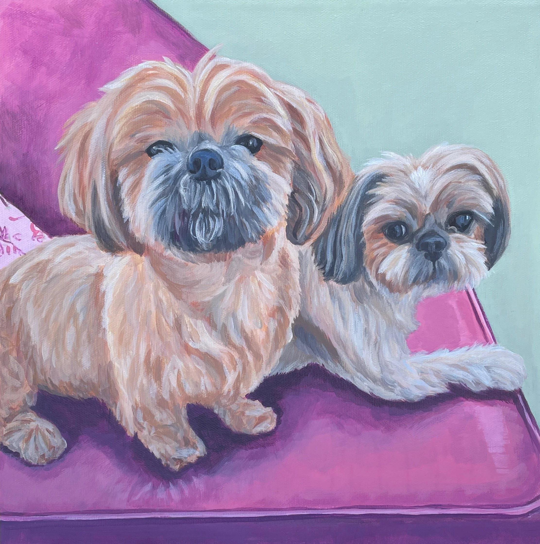 Portrait of Millie-Rose & Babycakes  
12 x 12", acrylic on gallery canvas  
sold on commission