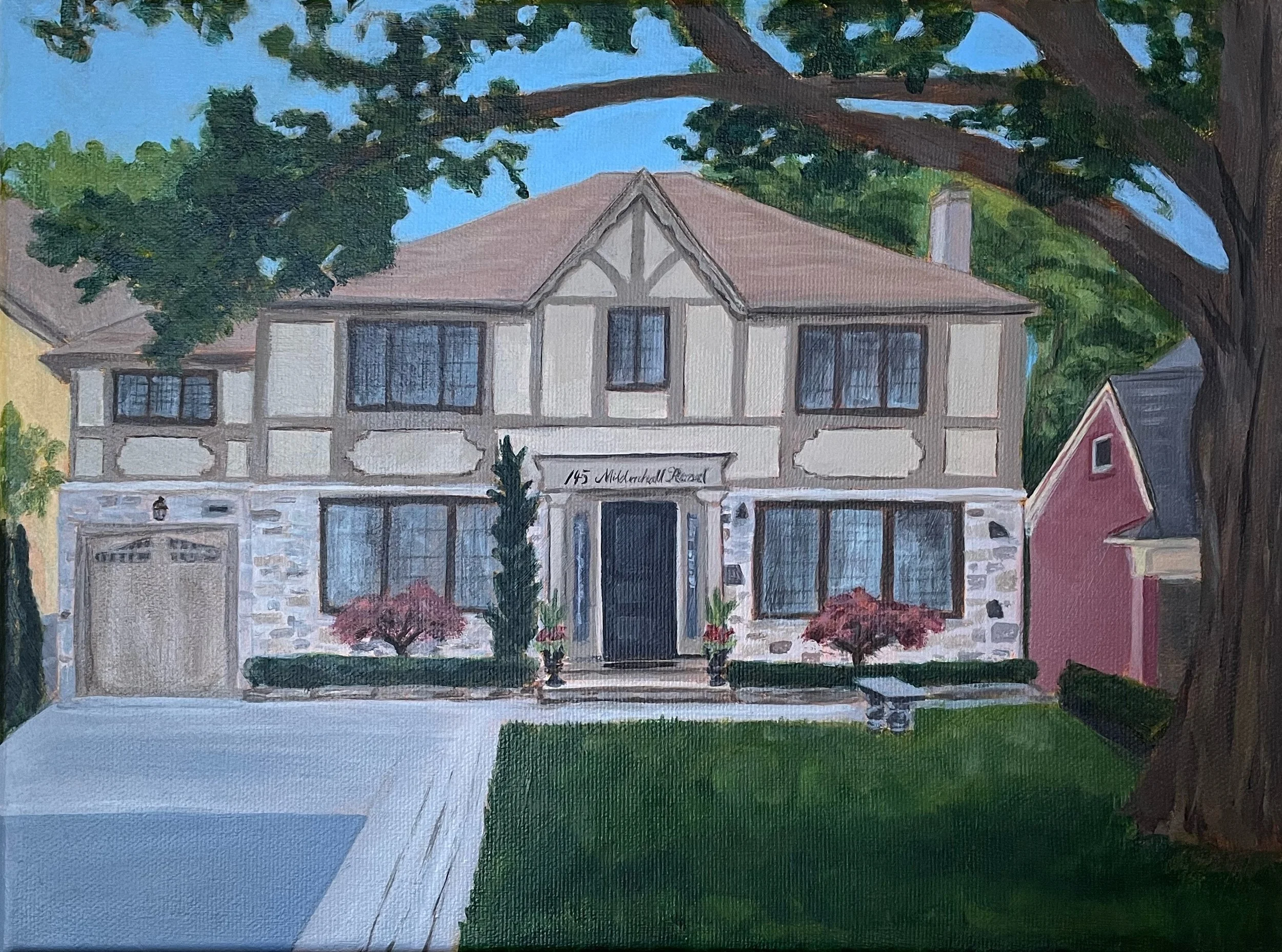 Portrait of 145 Mildenhall Rd.  
9 x 12", acrylic on stretched canvas  
sold on commission