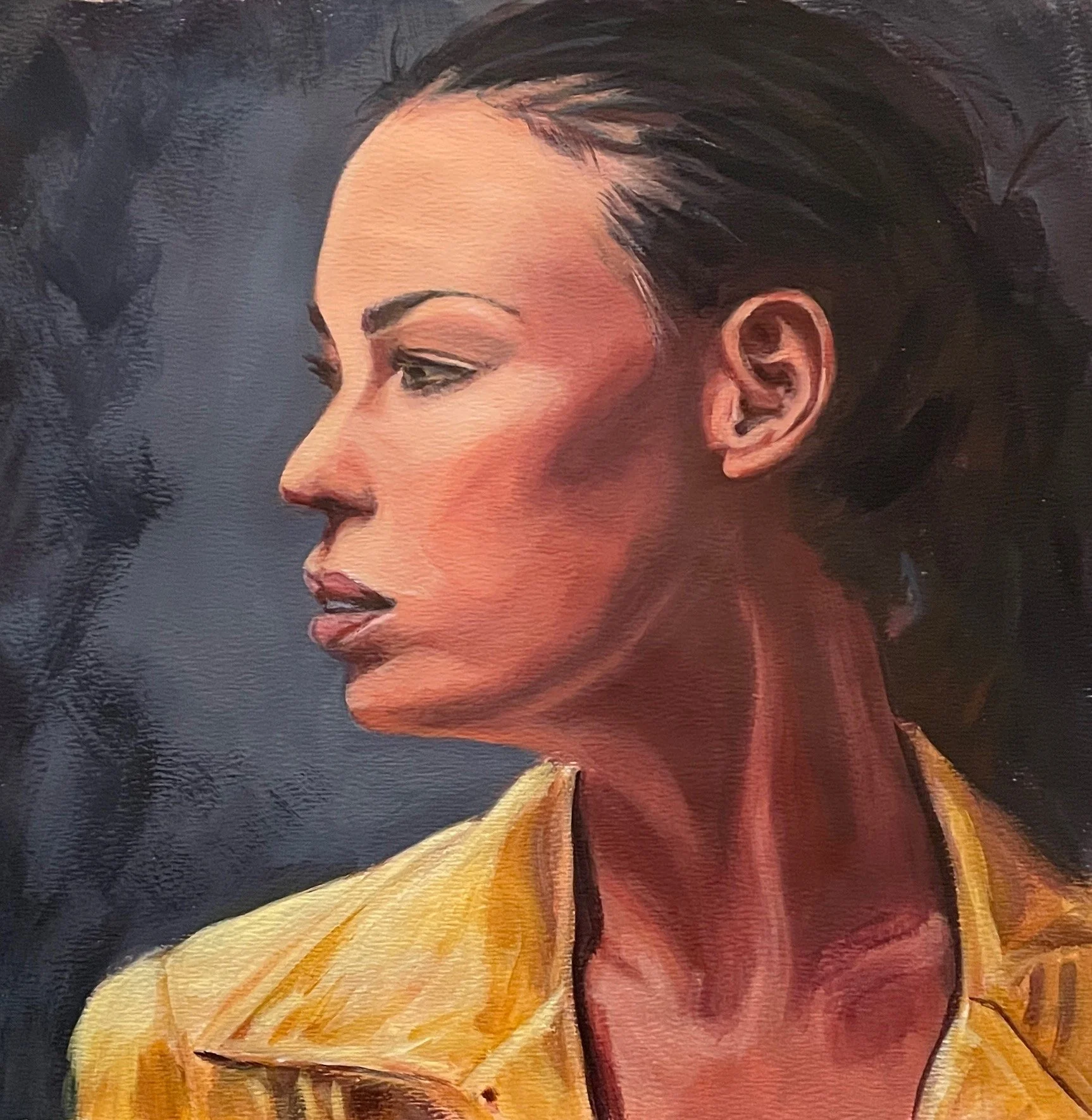 Profile of a Young Woman  
10 x 10", acrylic on paper  
created in a lesson with Acrylic University with Dianna Shyne