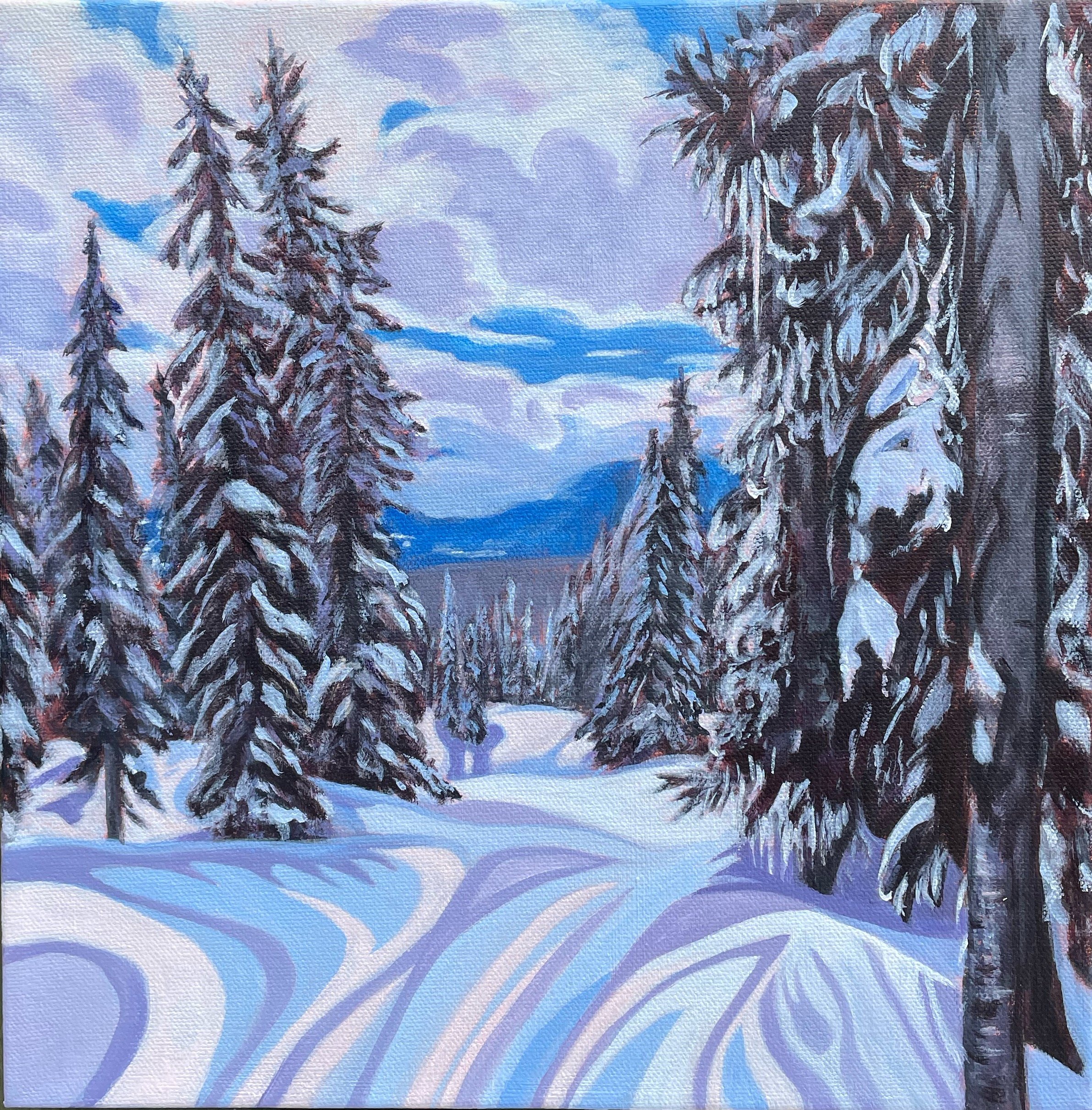 Radiant Redhawk, Big White, BC
12 x 12", acrylic on gallery canvas
sold on commission