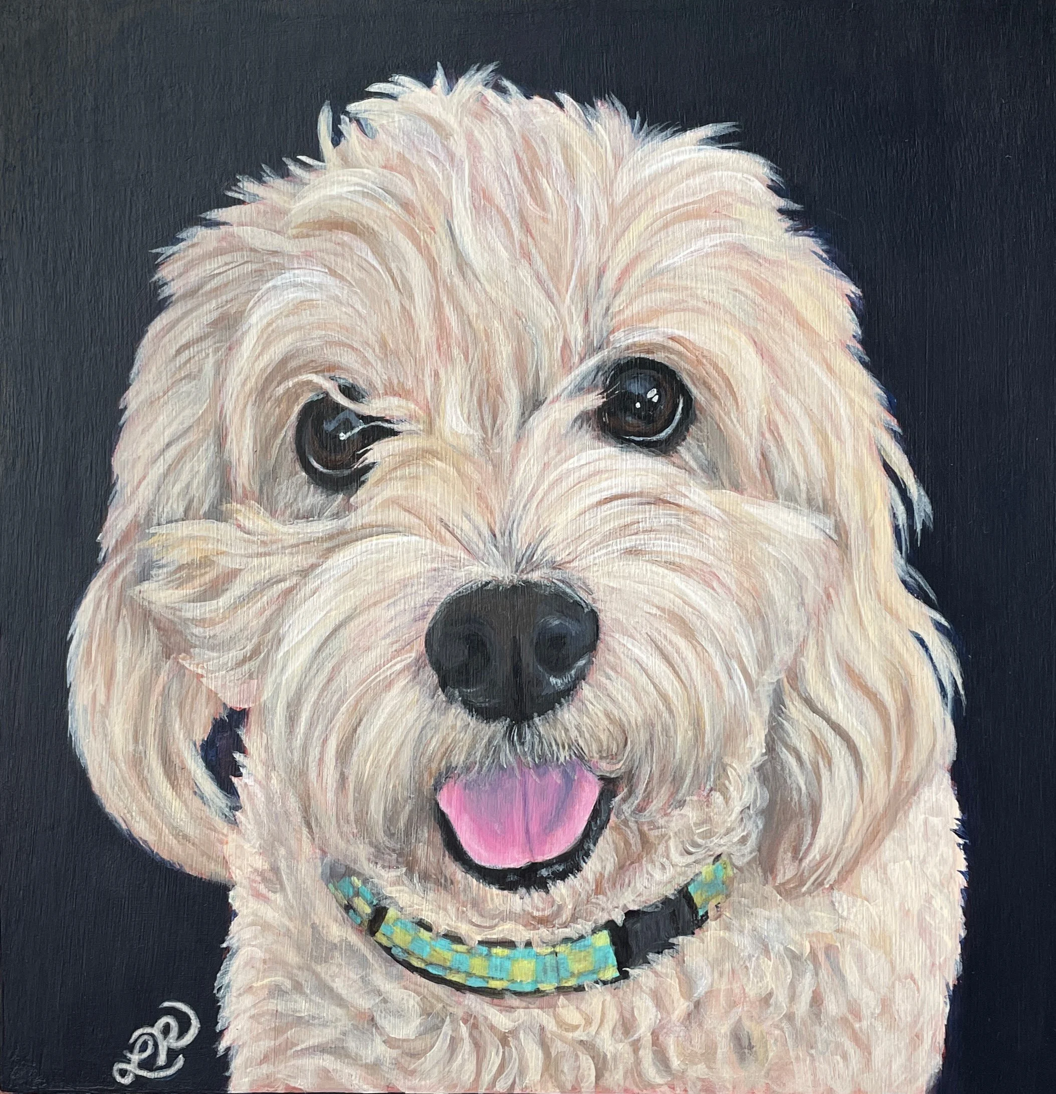 Portrait of Finn II  
8 x 8", acrylic on wood panel  
sold on commission