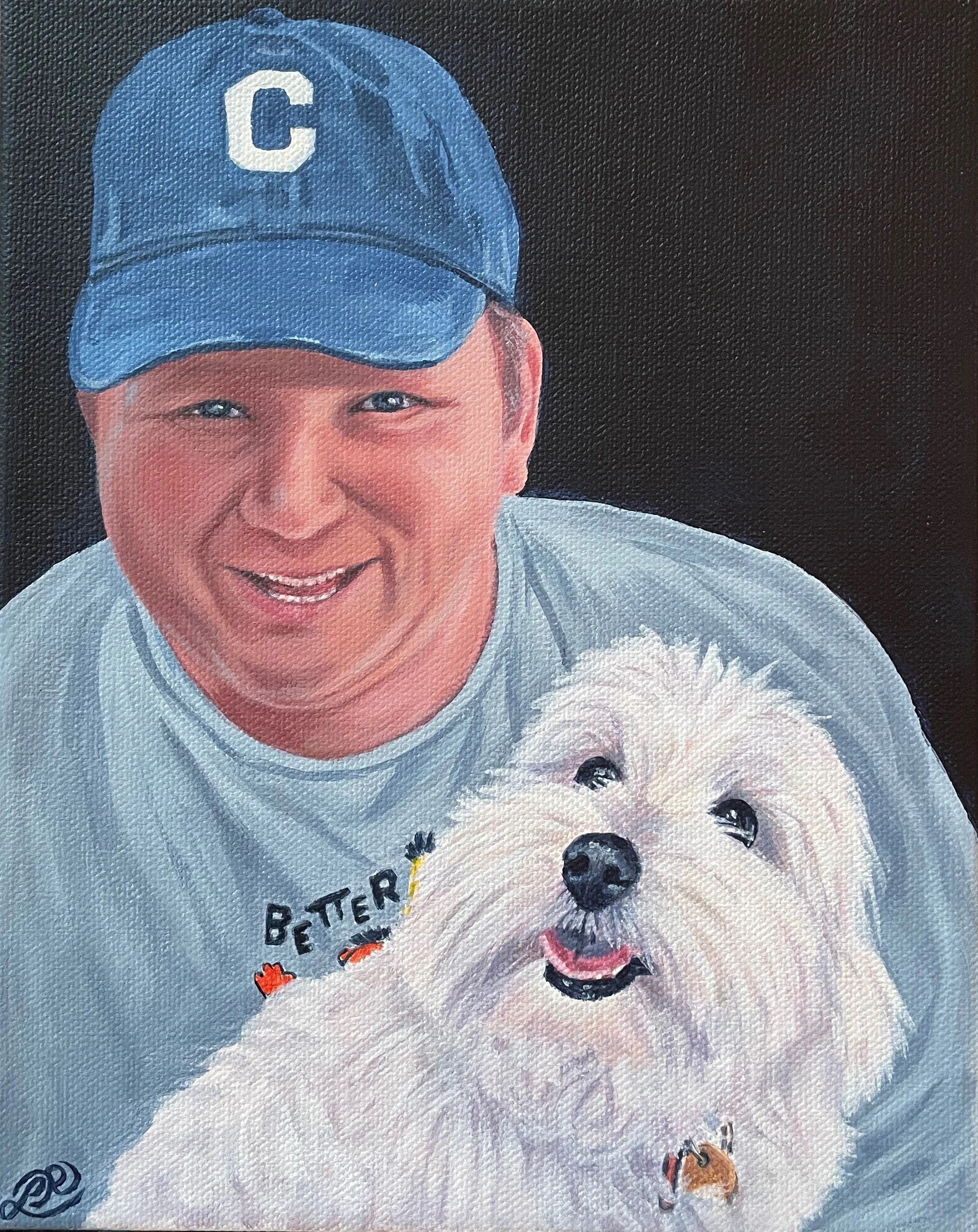 Portrait of Ron & Cuddles  
8 x 10", acrylic on gallery canvas  
sold on commission