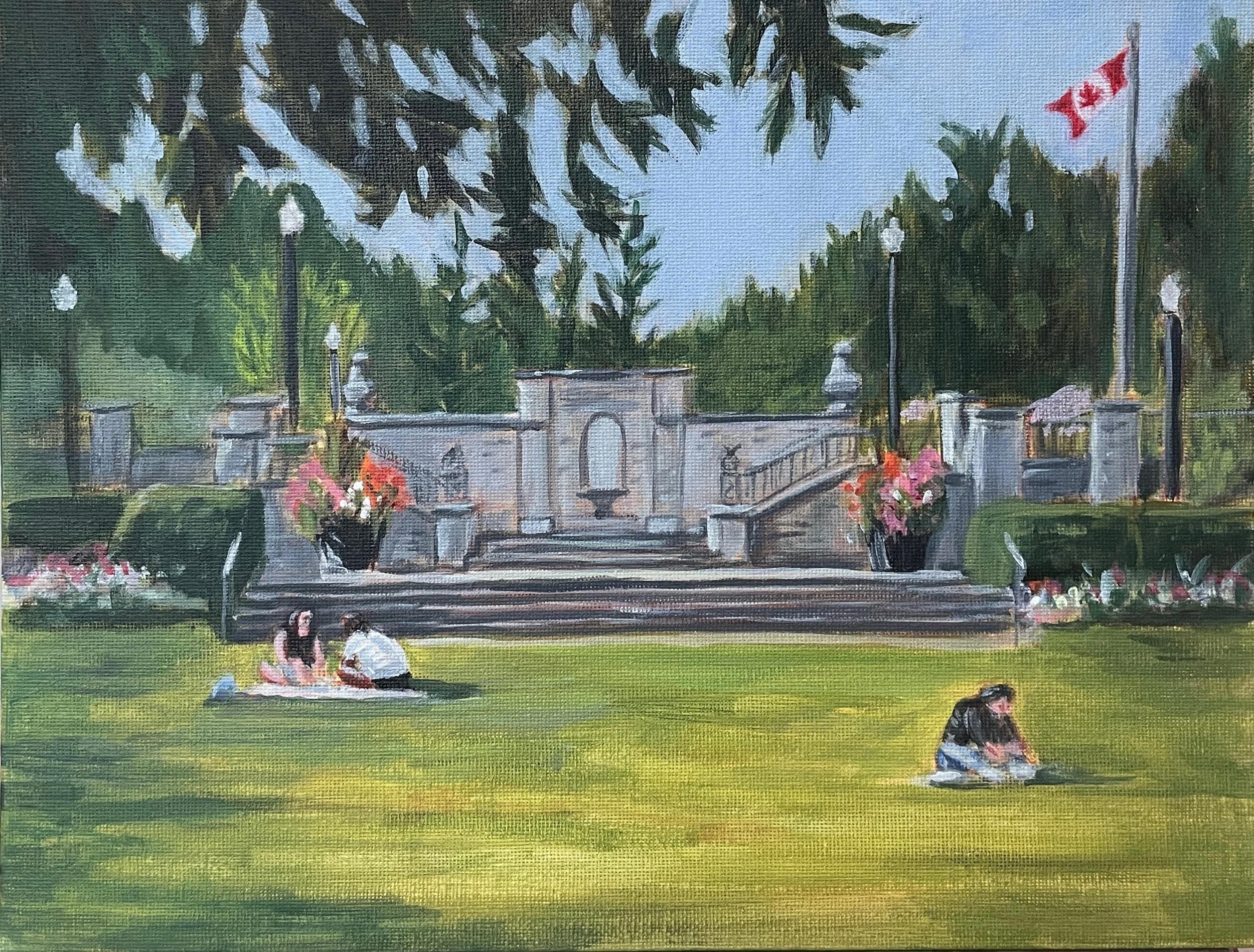 Soaking Up the September Sunshine  
9 x 12", acrylic on wood panel  
$170