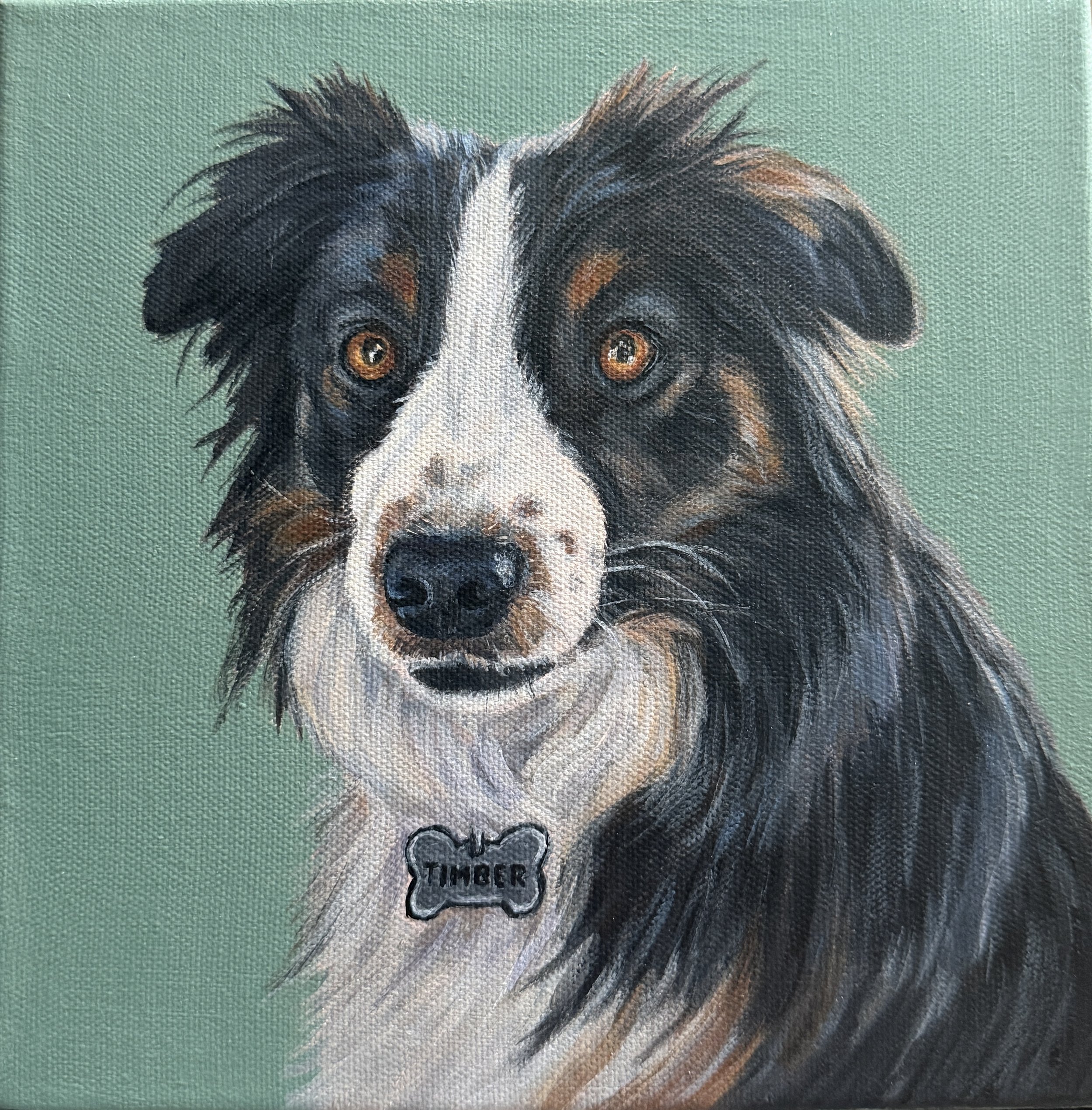 Portrait of Timber 
8 x 8", acrylic on gallery canvas 
sold on commission