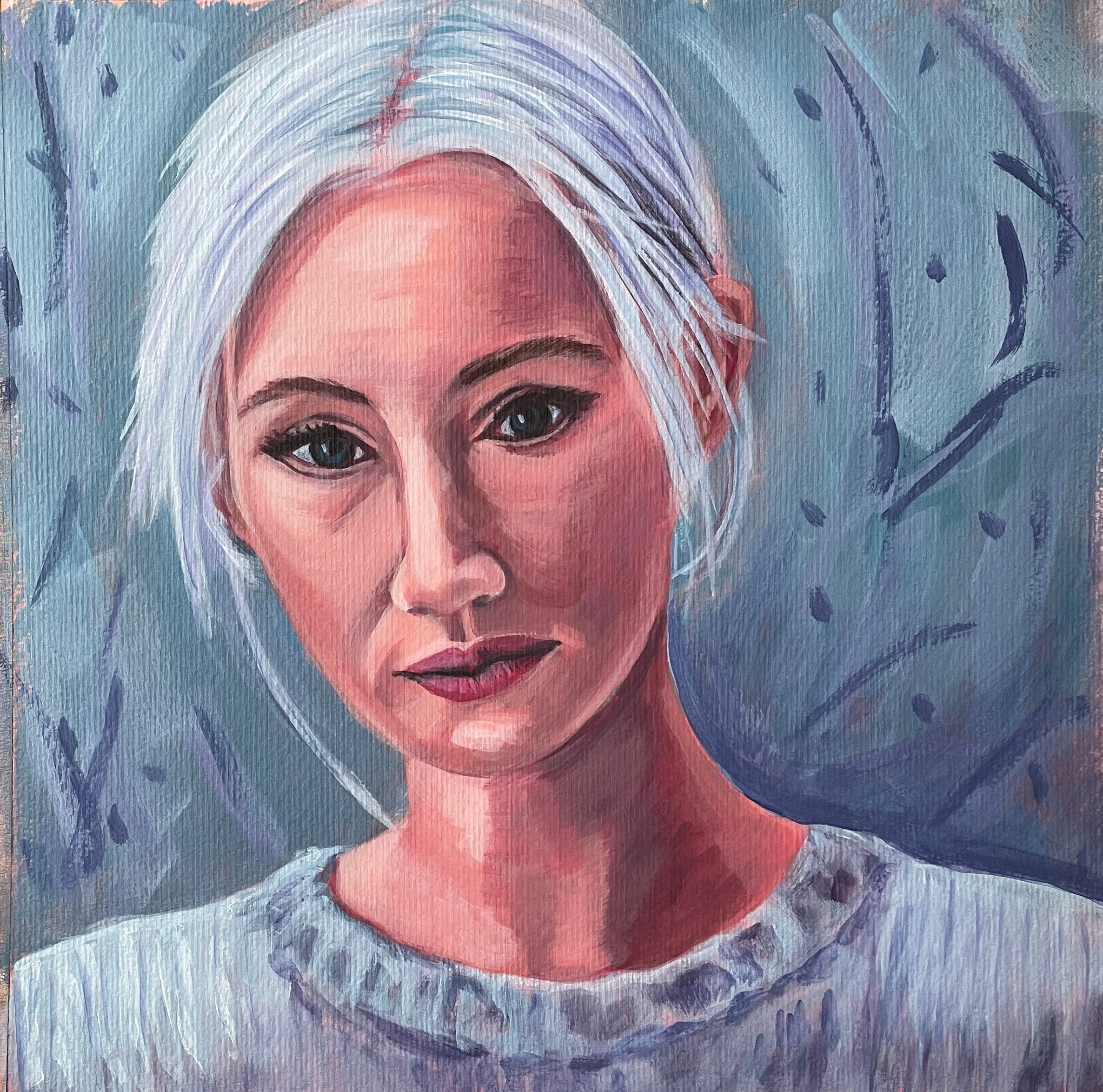 Girl in Pale Light  
10 x 10", acrylic on paper  
created in a lesson with Acrylic University with Dianna Shyne