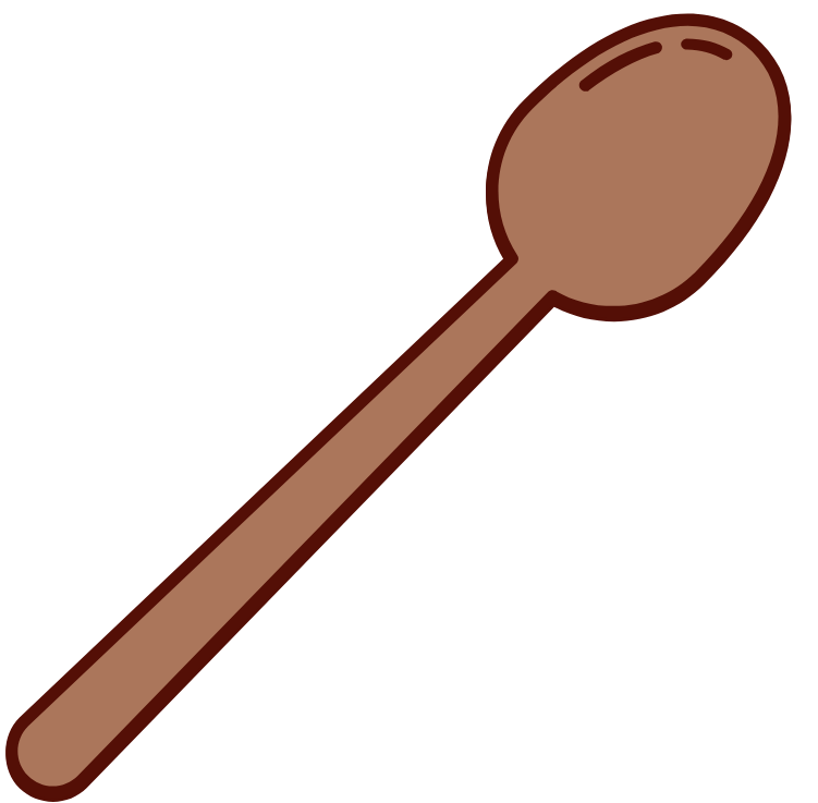 A wooden spoon with a rounded head and long handle.