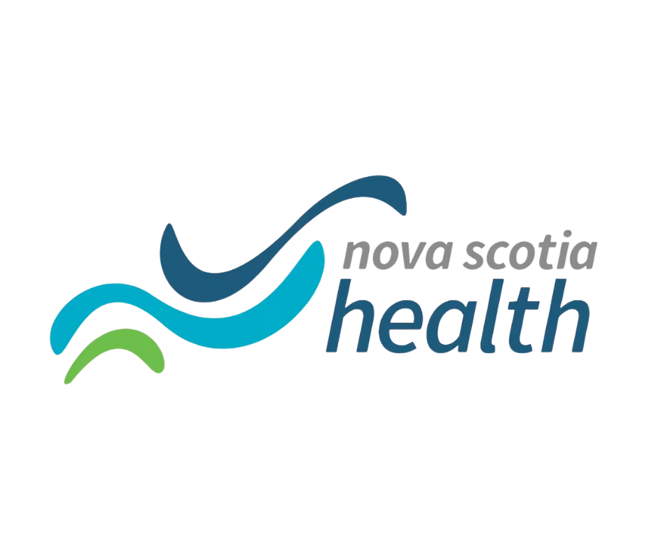 Logo for Nova Scotia Health featuring blue and green swooshes.