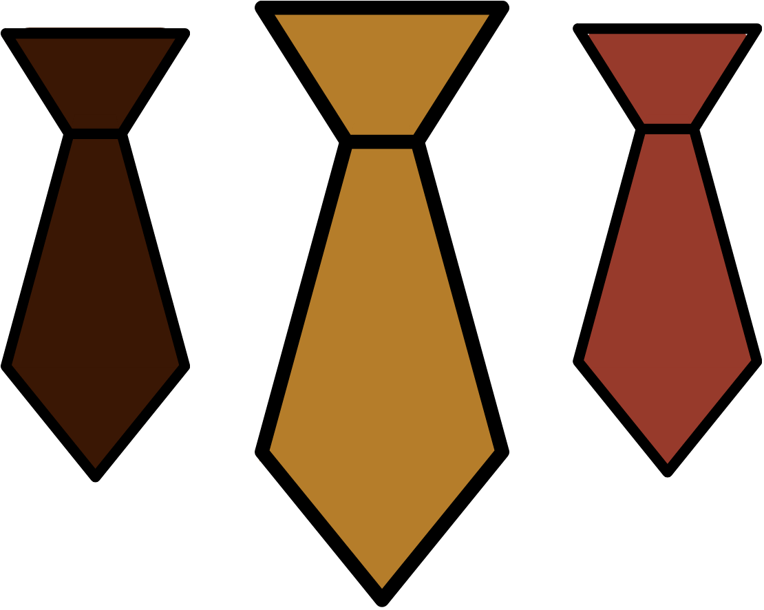 Graphic of three neckties in different colors and designs, arranged vertically.