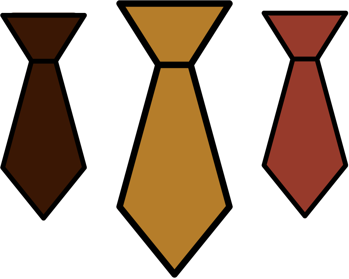 Graphic of three neckties in different colors and designs, arranged vertically.