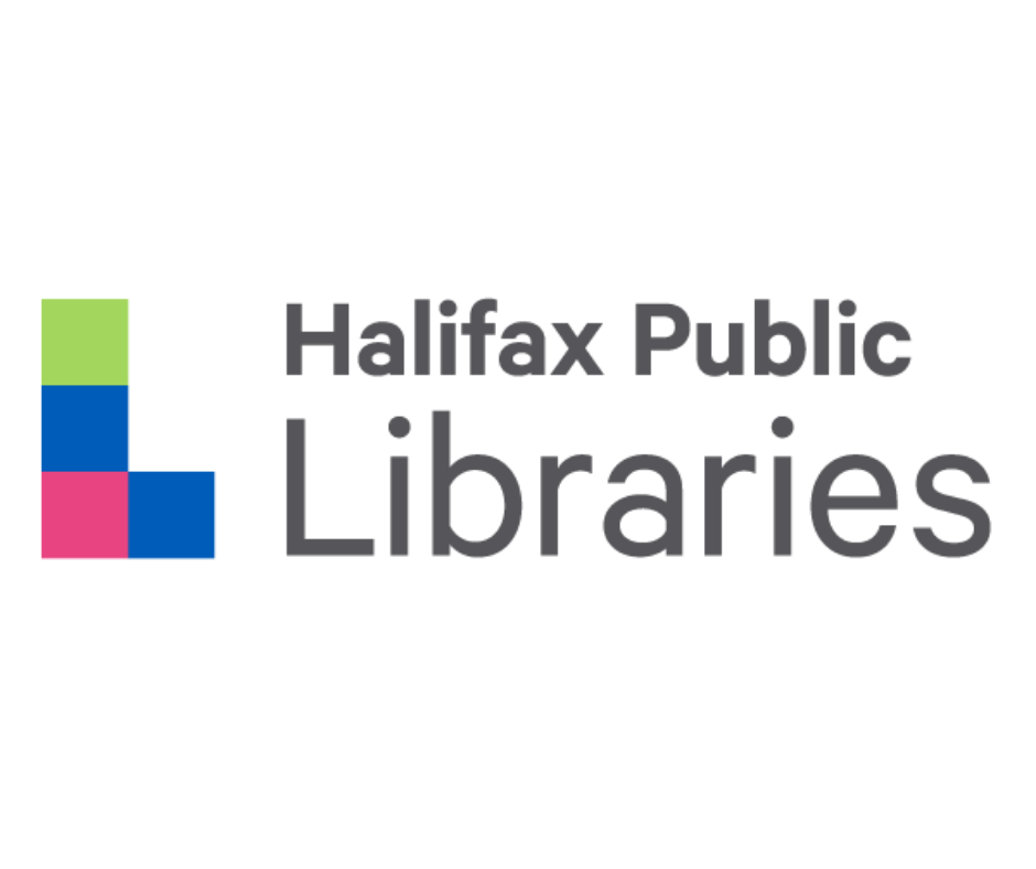 Logo for Halifax Public Libraries featuring a stylized 'L' made of coloured blocks and the text 'Halifax Public Libraries'.