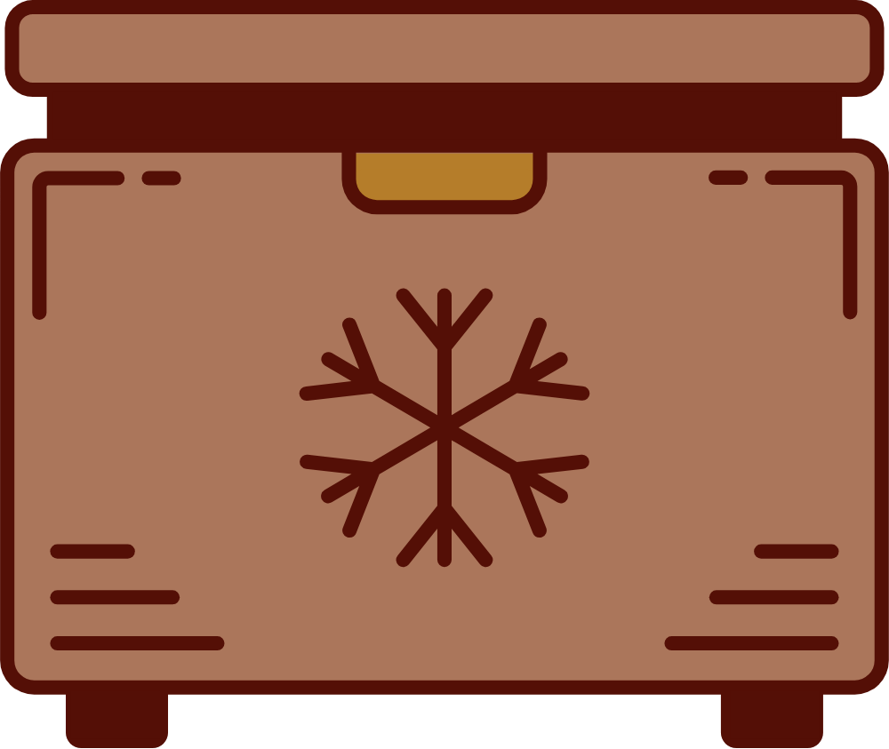 A cardboard box with a snowflake symbol on the front.