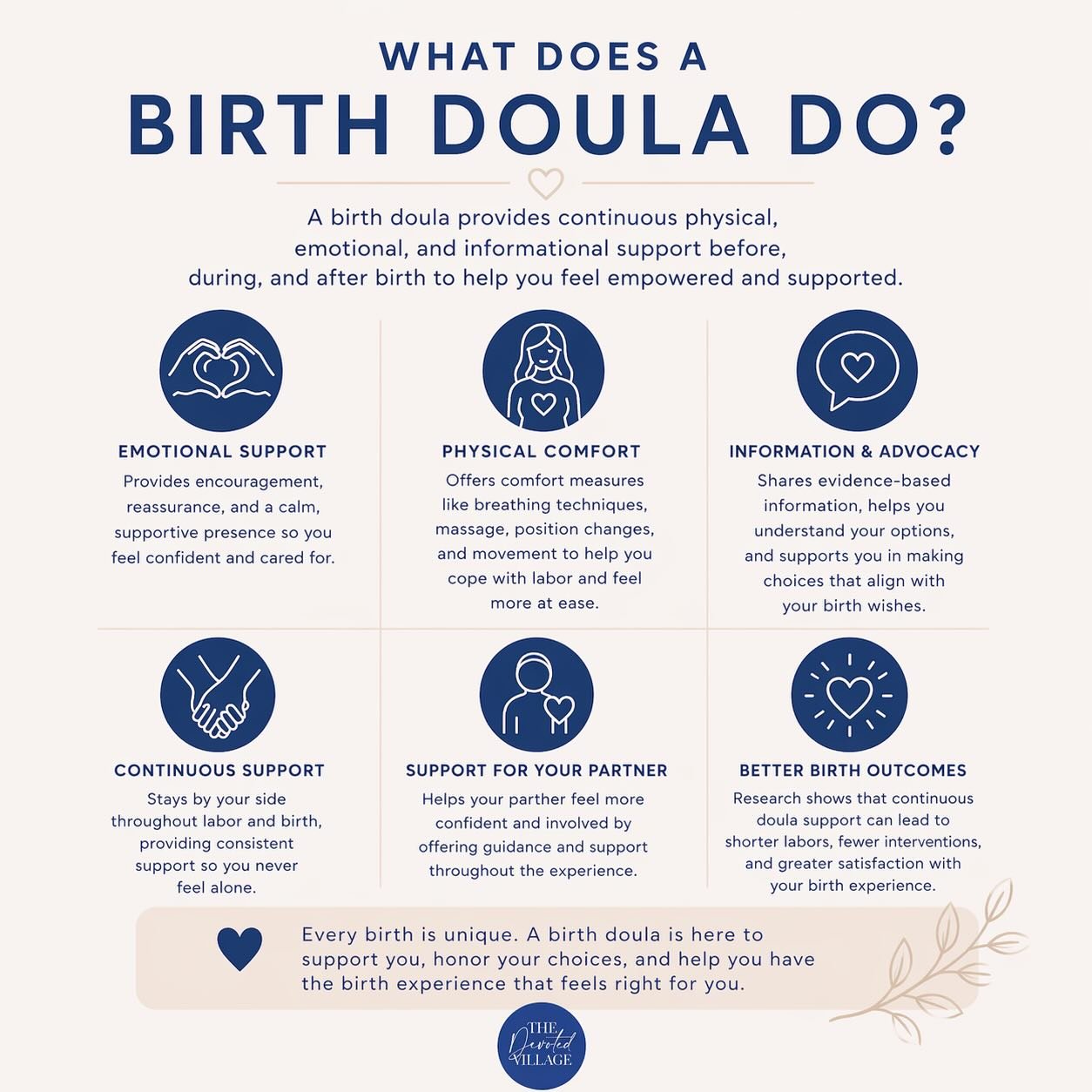 Birth is powerful&mdash;but you don&rsquo;t have to do it alone 🤍

A birth doula provides continuous support through labor so you feel calm, confident, and truly supported every step of the way.

We&rsquo;re there for the quiet moments, the intense 