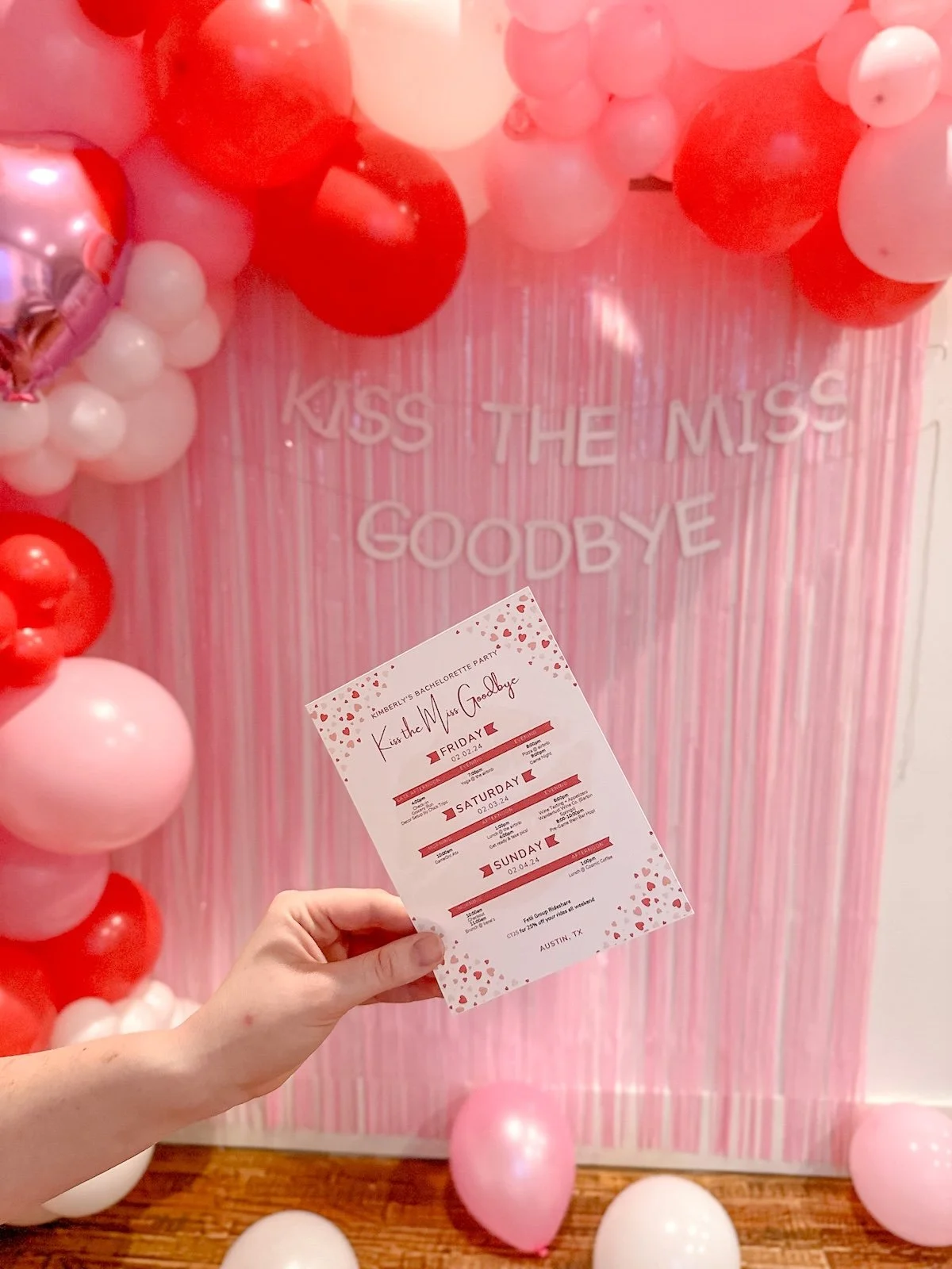 Austin Texas bachelorette party kiss the miss goodbye theme