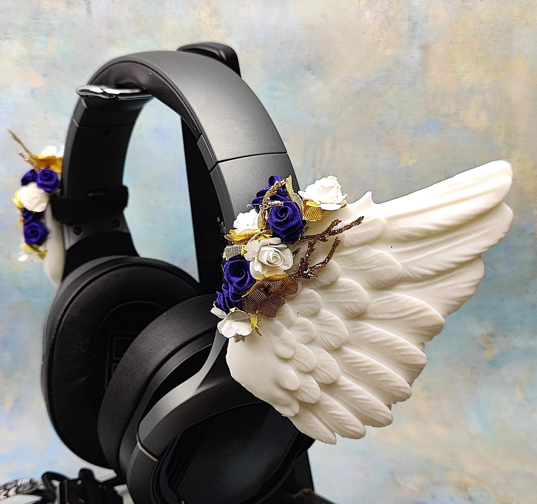 Cherub Wing Flower Headset Attachment, Angel Wings Headphone Accessory