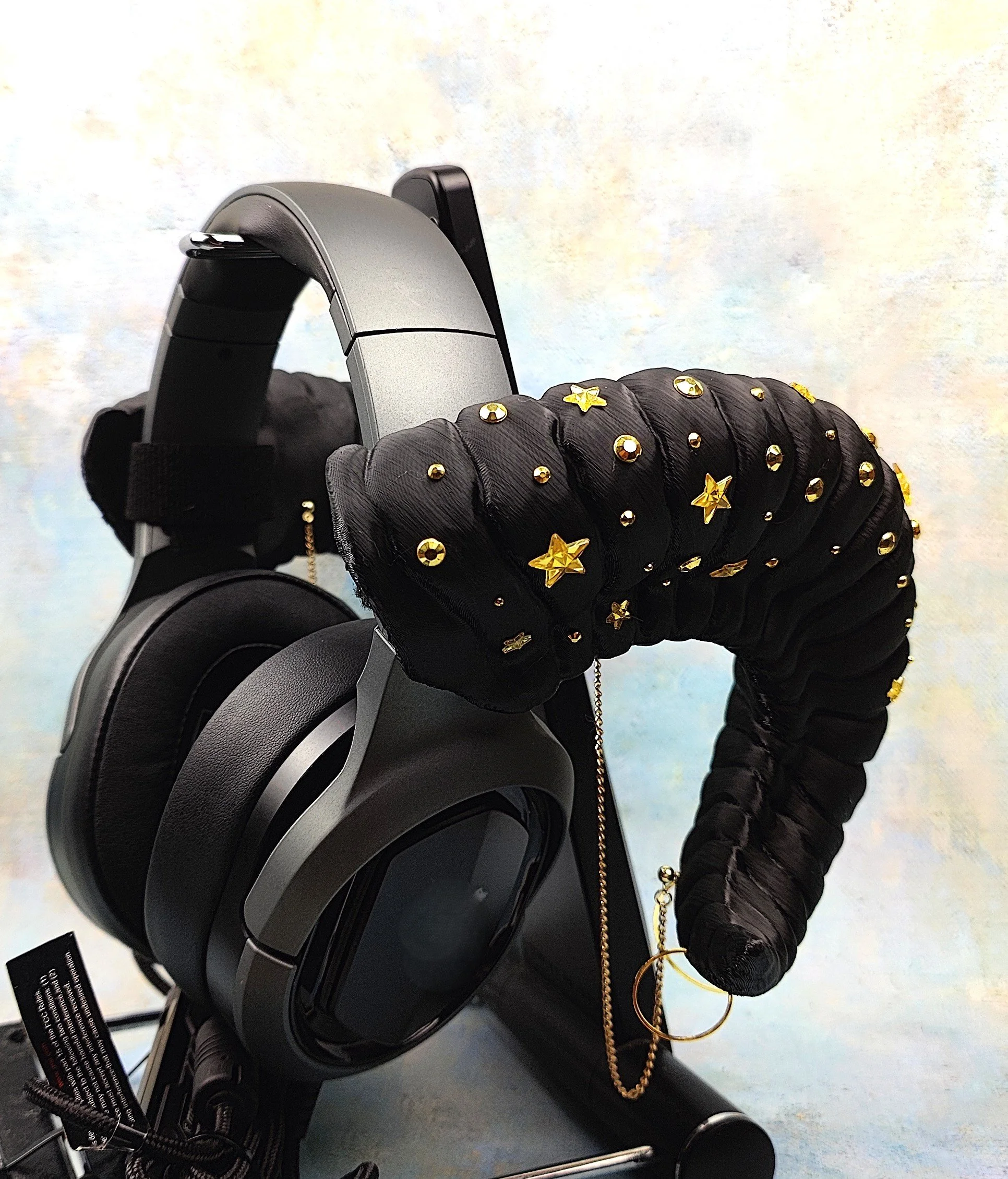 Black Gold Aries Large Sheep Horns Headset Attachment, Headphone Accessory