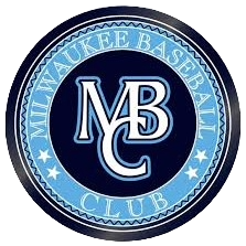 Logo of the Milwaukee Brewers Baseball Club featuring a stylized letter 'M' and 'B' in blue with a circular design and the text 'Milwaukee Baseball Club' around it.