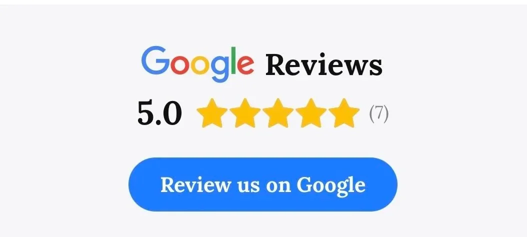 Google reviews section showing a 5-star rating based on 7 reviews and a blue button that says "Review us on Google".