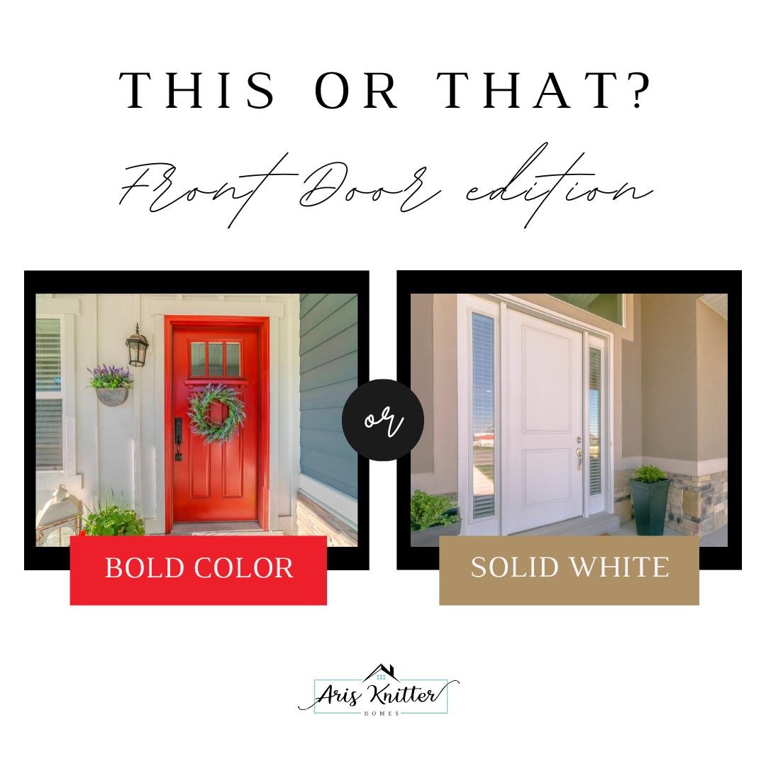 Are you team Bold Color or Classic White?

🎨 A bright front door says: &ldquo;This home has personality!&rdquo;
Think navy blue, sage green, or even a punchy coral.

🤍 A white door with a fresh wreath and potted plants?
Clean, timeless, and effortl