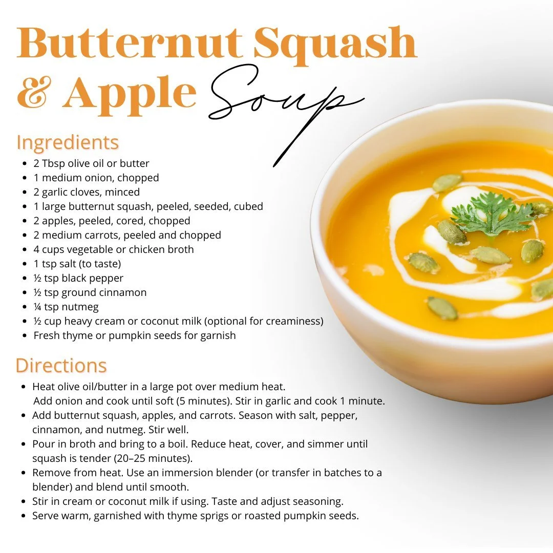 Fall calls for comfort food&mdash;and this butternut squash &amp; apple soup hits the spot.

Perfect after a fall evening!