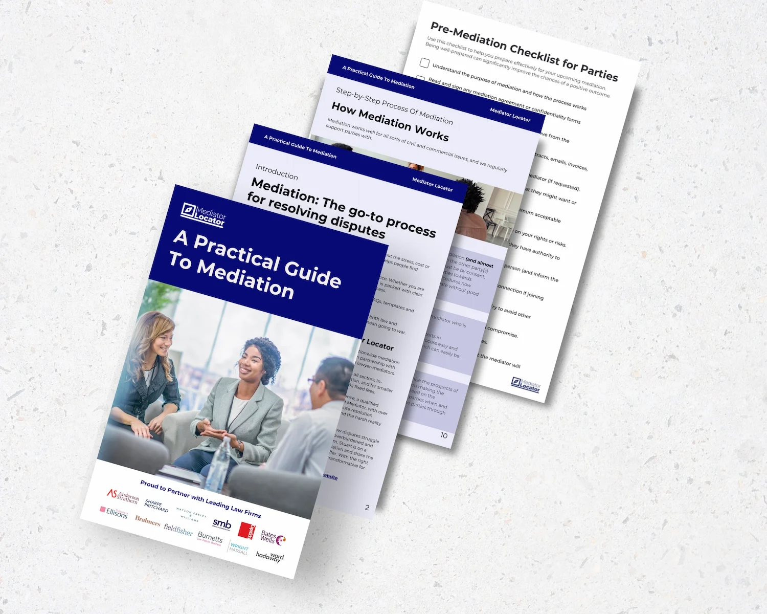 Cover page of a mediation guide showing three women sitting and talking.