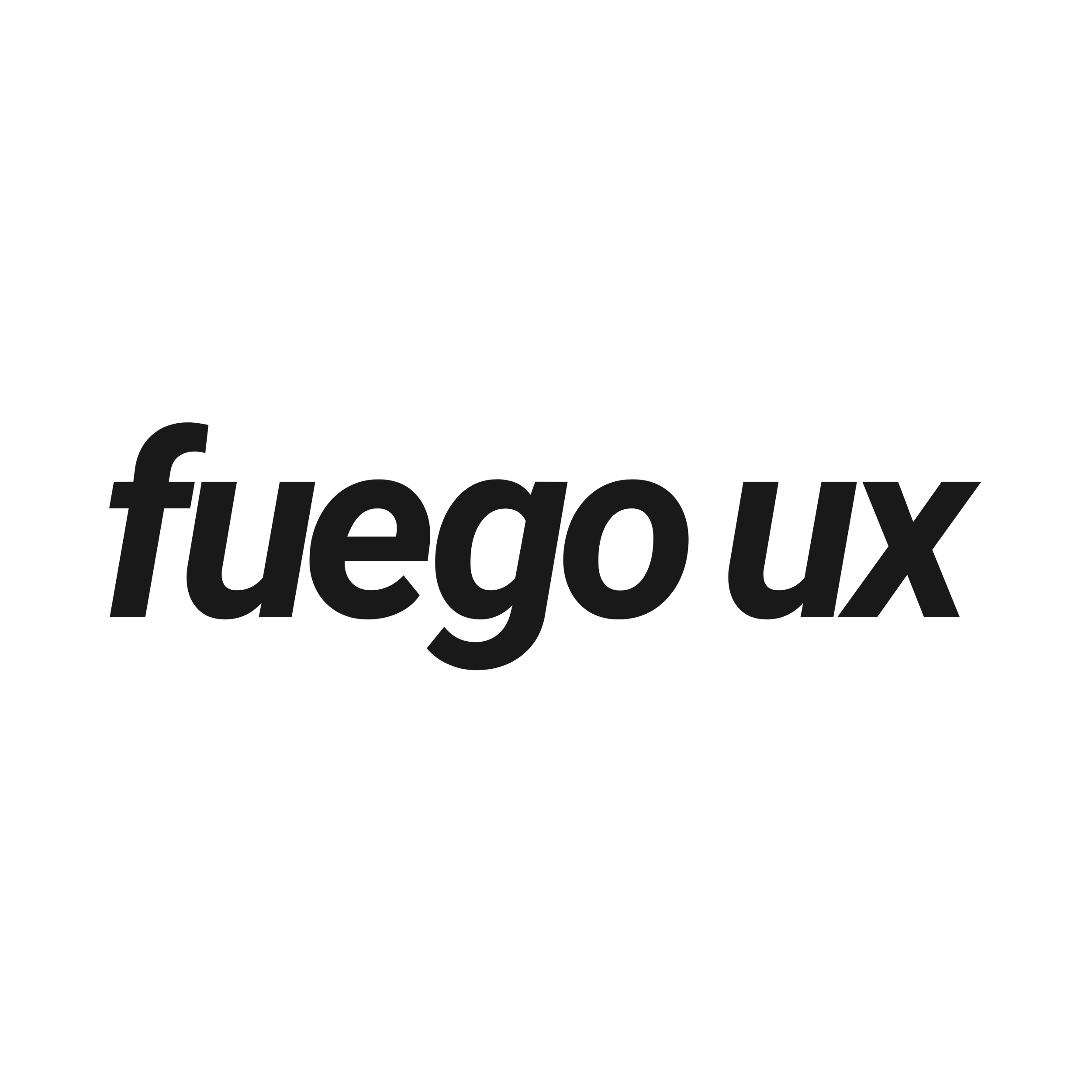 Black circle with the phrase "fuego ux" written in bold, lowercase letters in the center.