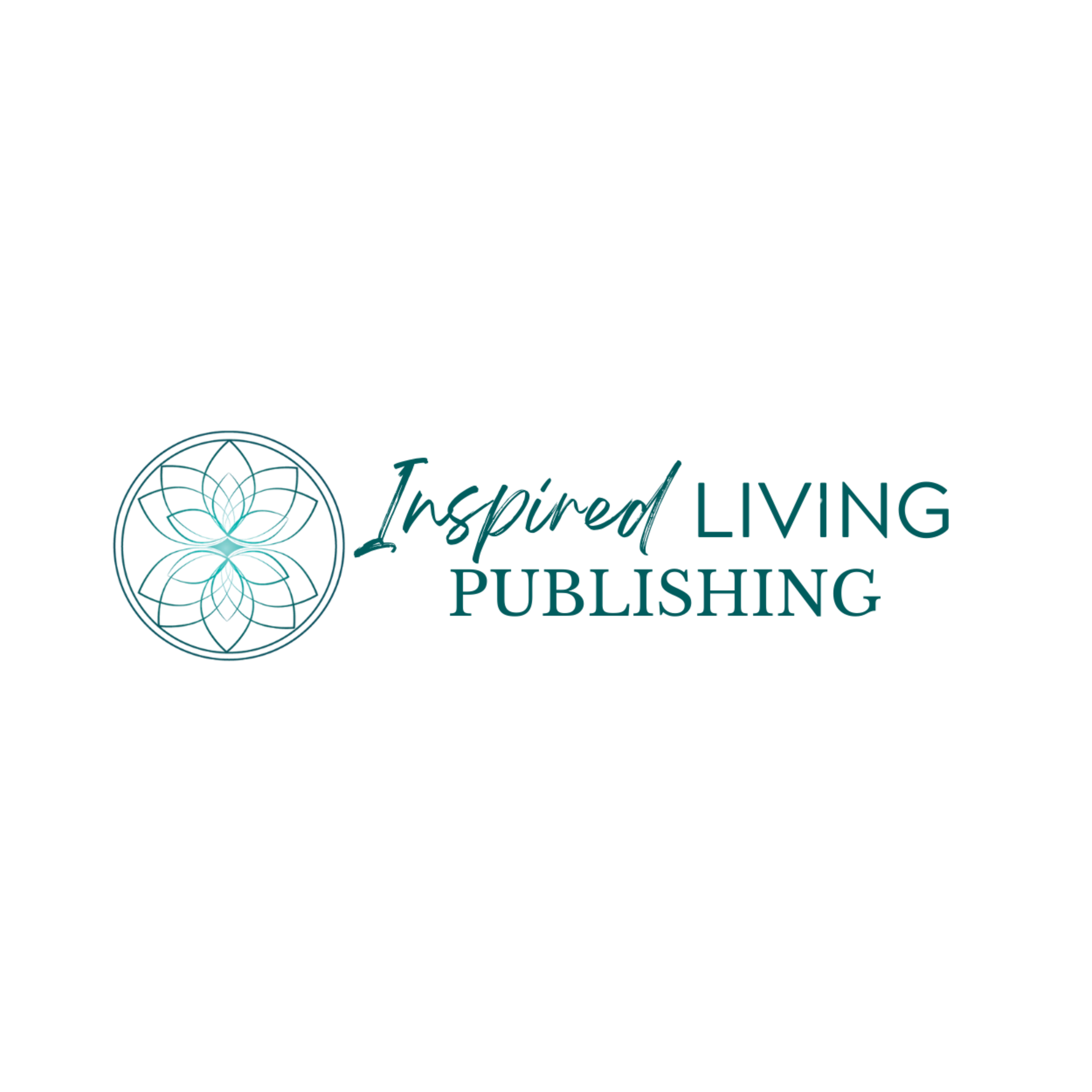 Logo for Inspired Living Publishing featuring a teal geometric flower design and text in teal and dark blue.