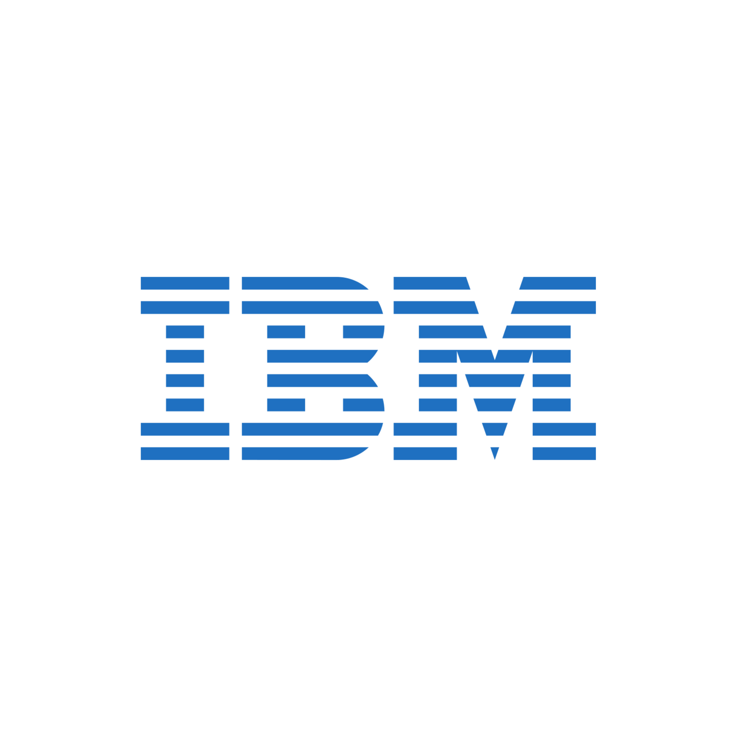 The IBM logo with horizontal blue stripes spelling out 'IBM' on a black background.
