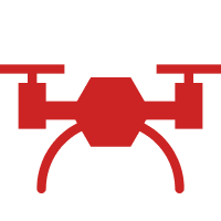 Red silhouette of a drone with propellers on each side.