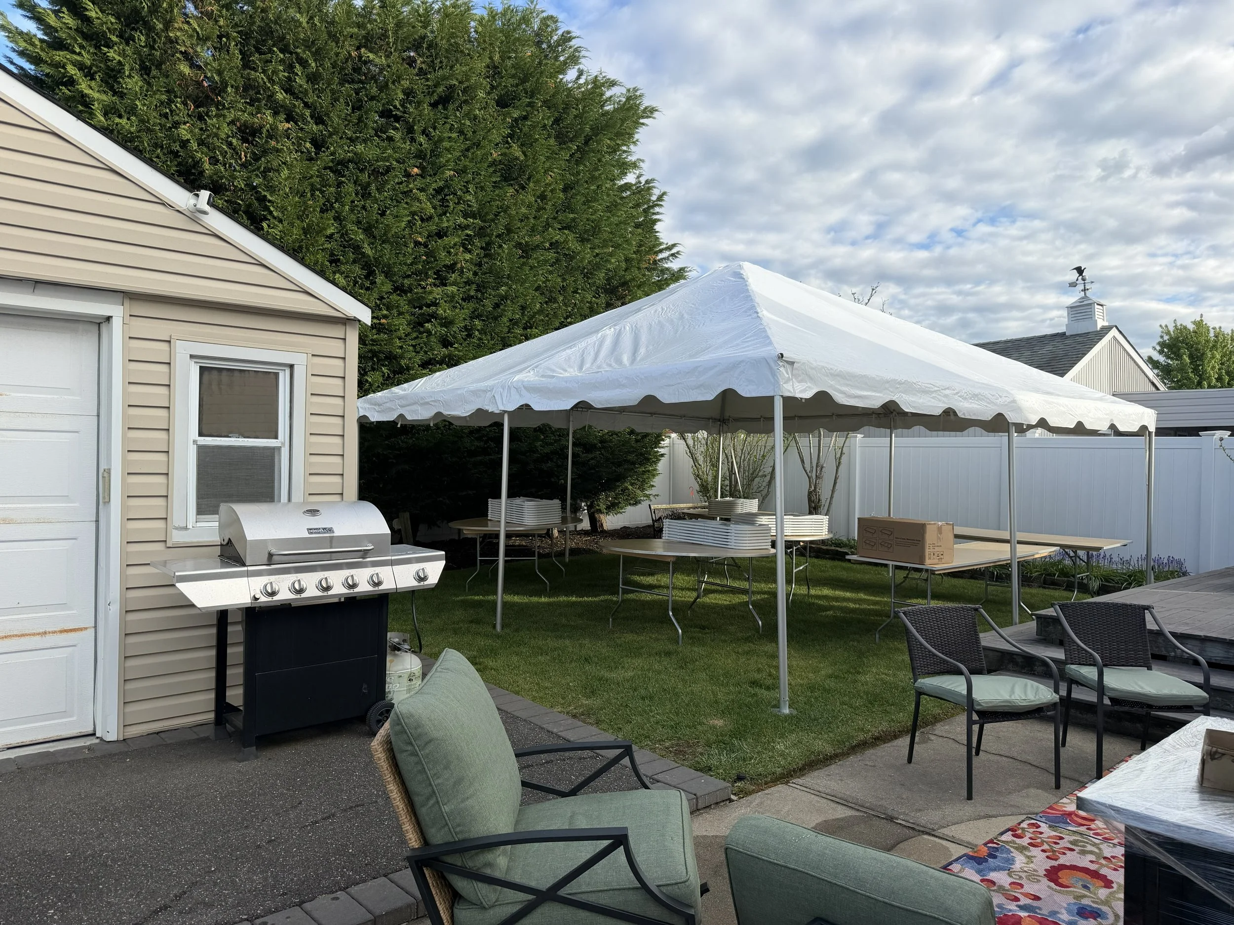 20x20 frame tent rental for a 30–40 person backyard party on Long Island