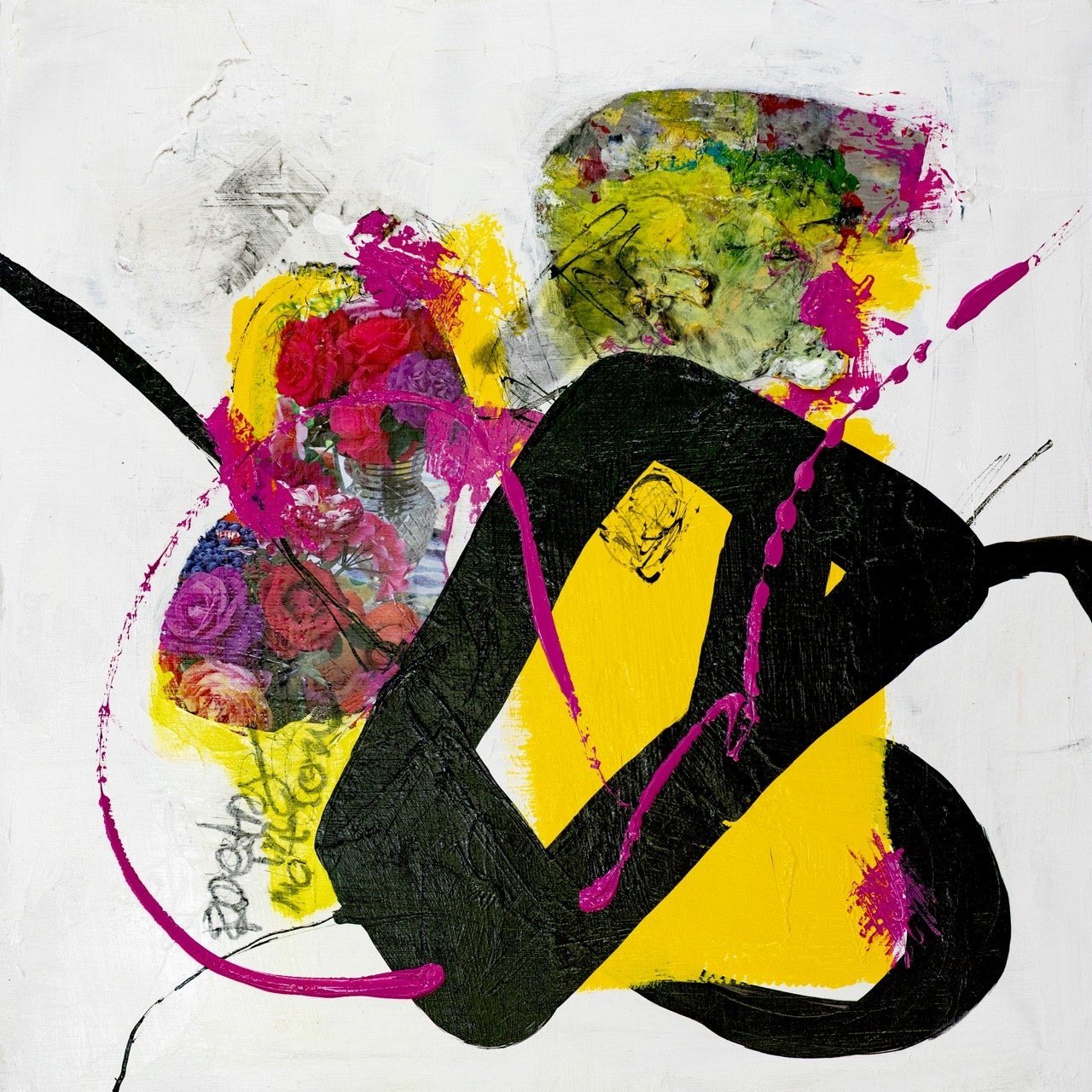 Poetry in Motion, 2025, Acrylic, paper, graphite on panel, 24x24"