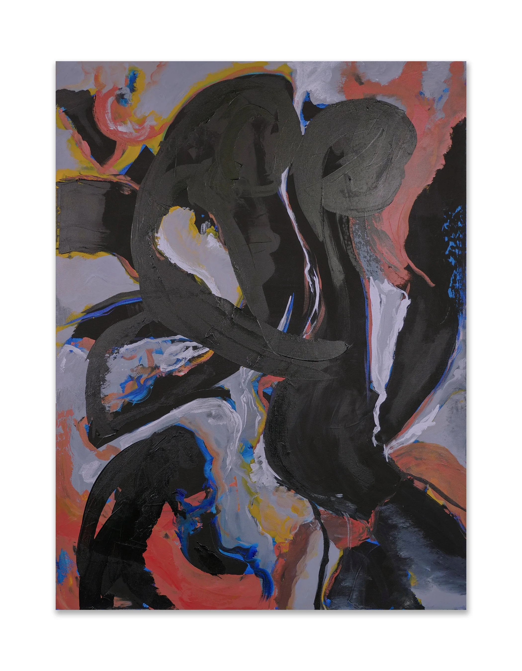 Lovers Embrace, 2019, Acrylic, pen and oil crayon on canvas, 48x36"