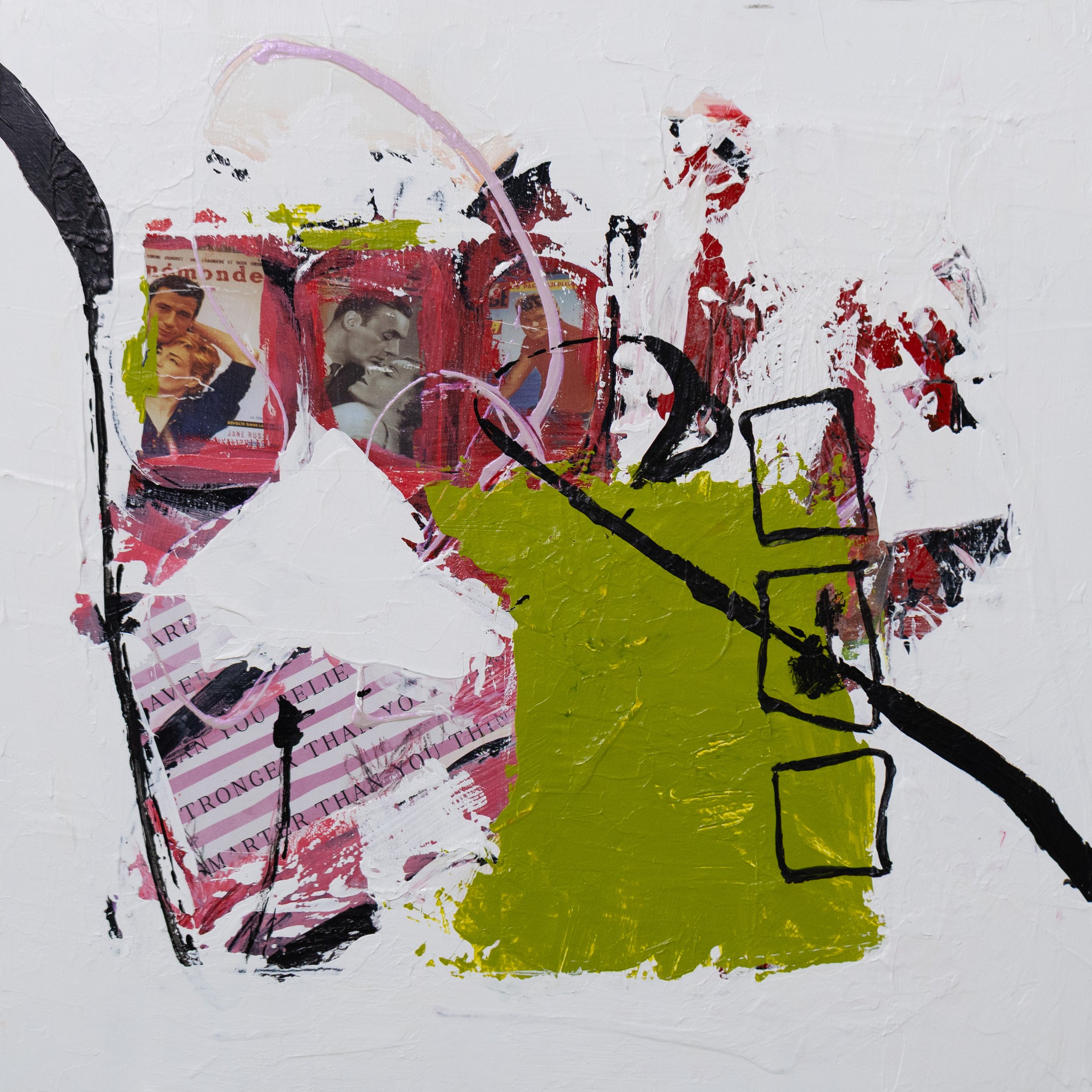 Green Block, 2025, Acrylic, paper, graphite on panel, 24x24"