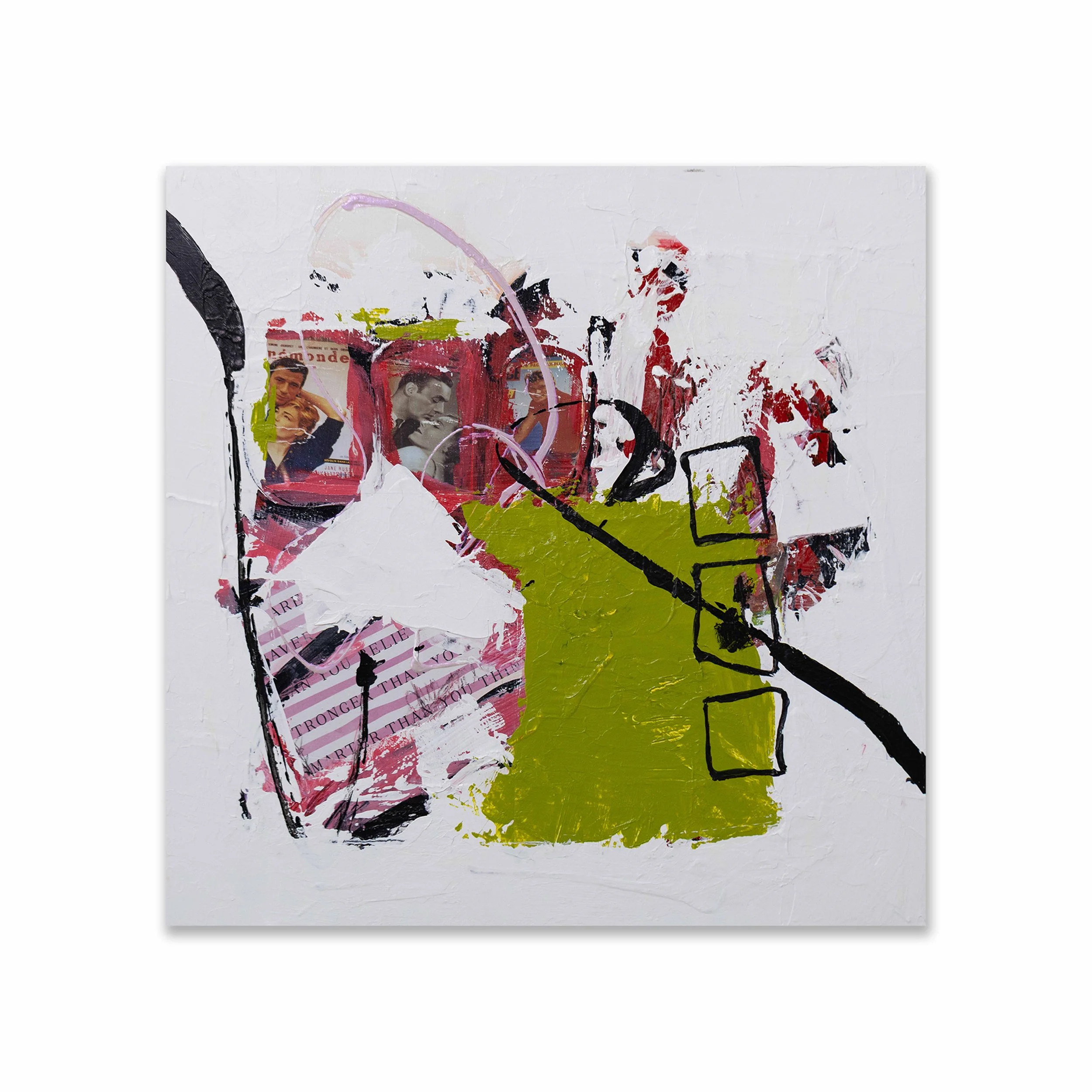 Green Block, 2025, Acrylic, paper, graphite on panel, 24x24”