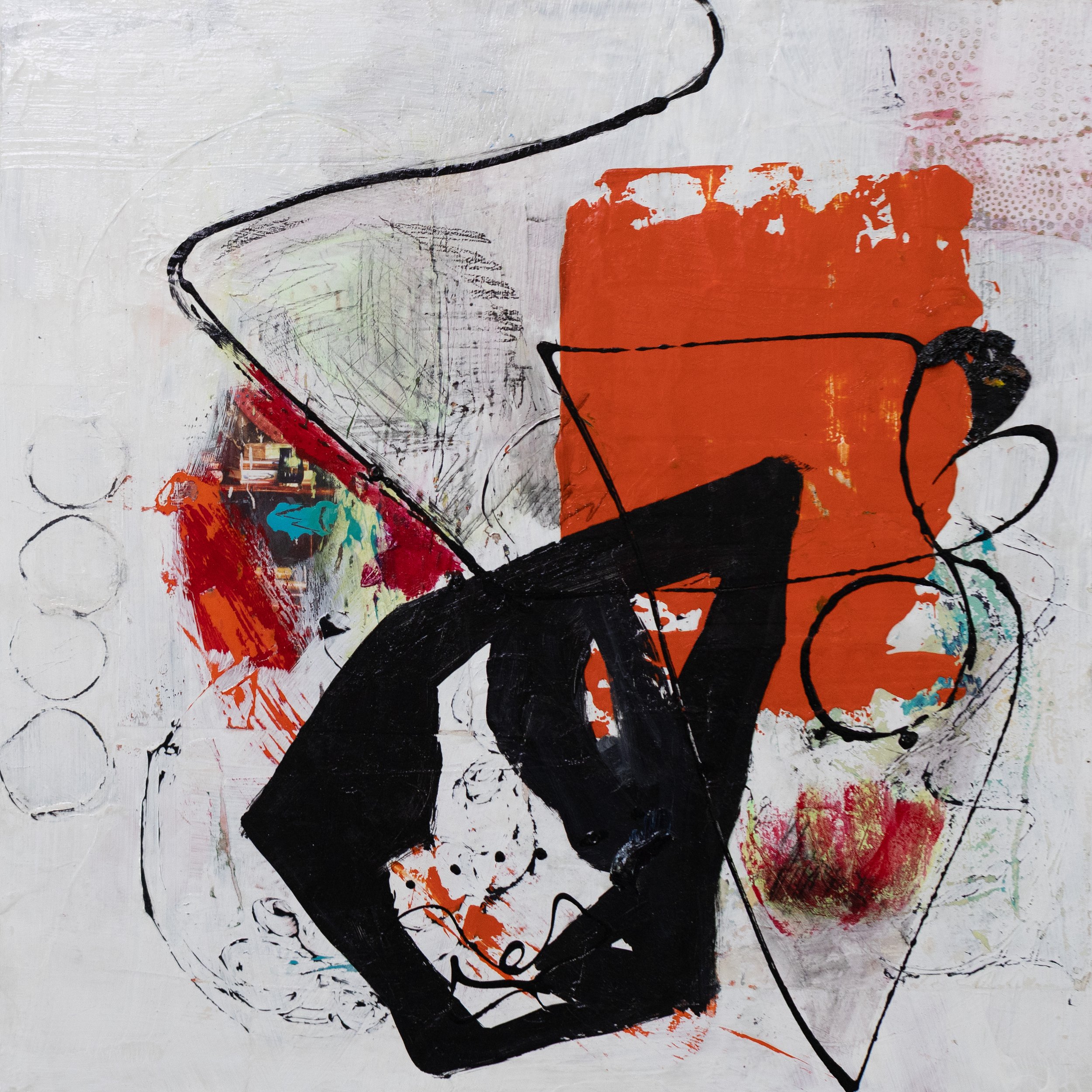 Orange Block, 2025, Acrylic, paper, graphite on panel, 24x24"
