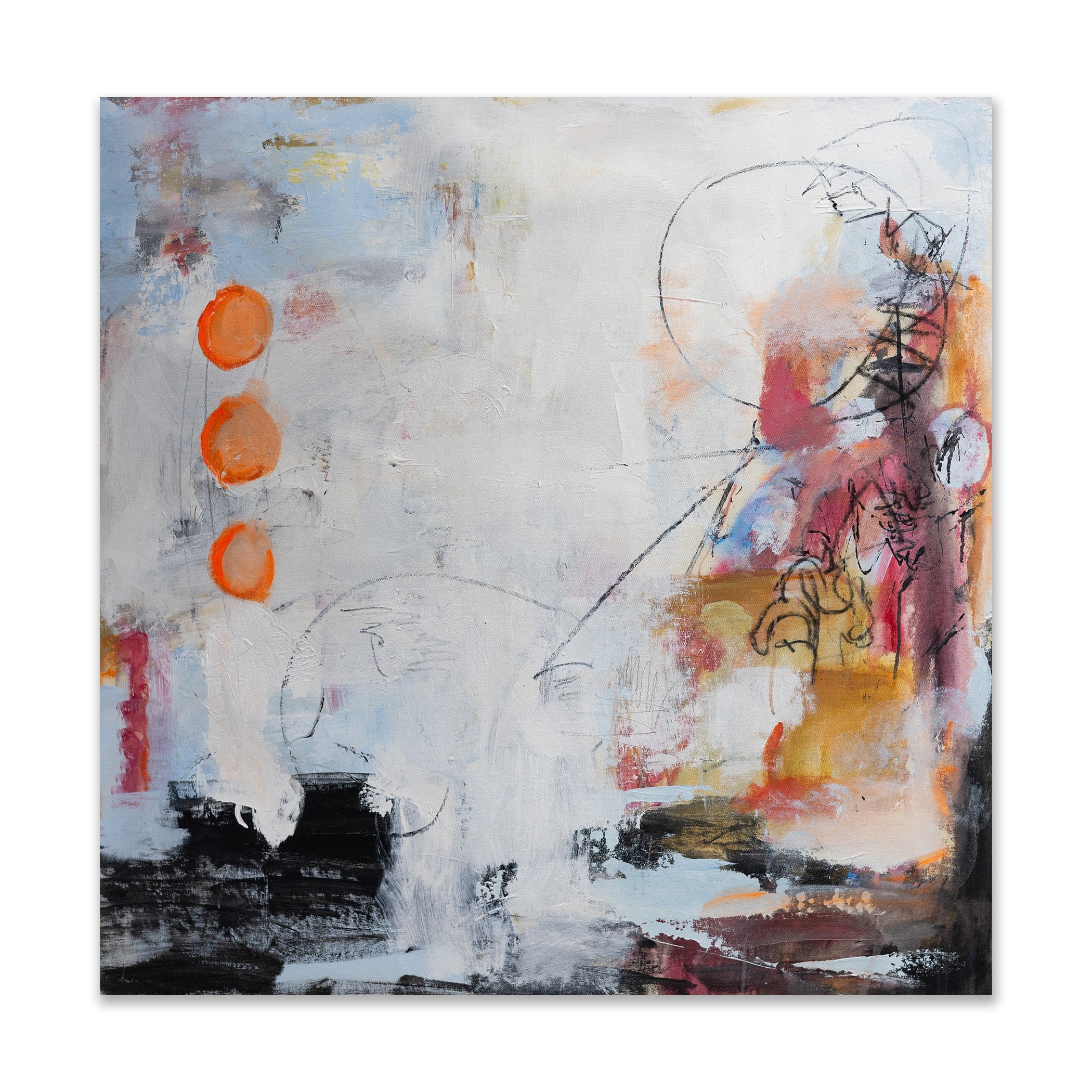 Whispering, 2024, Acrylic, graphite on canvas, 38x38"