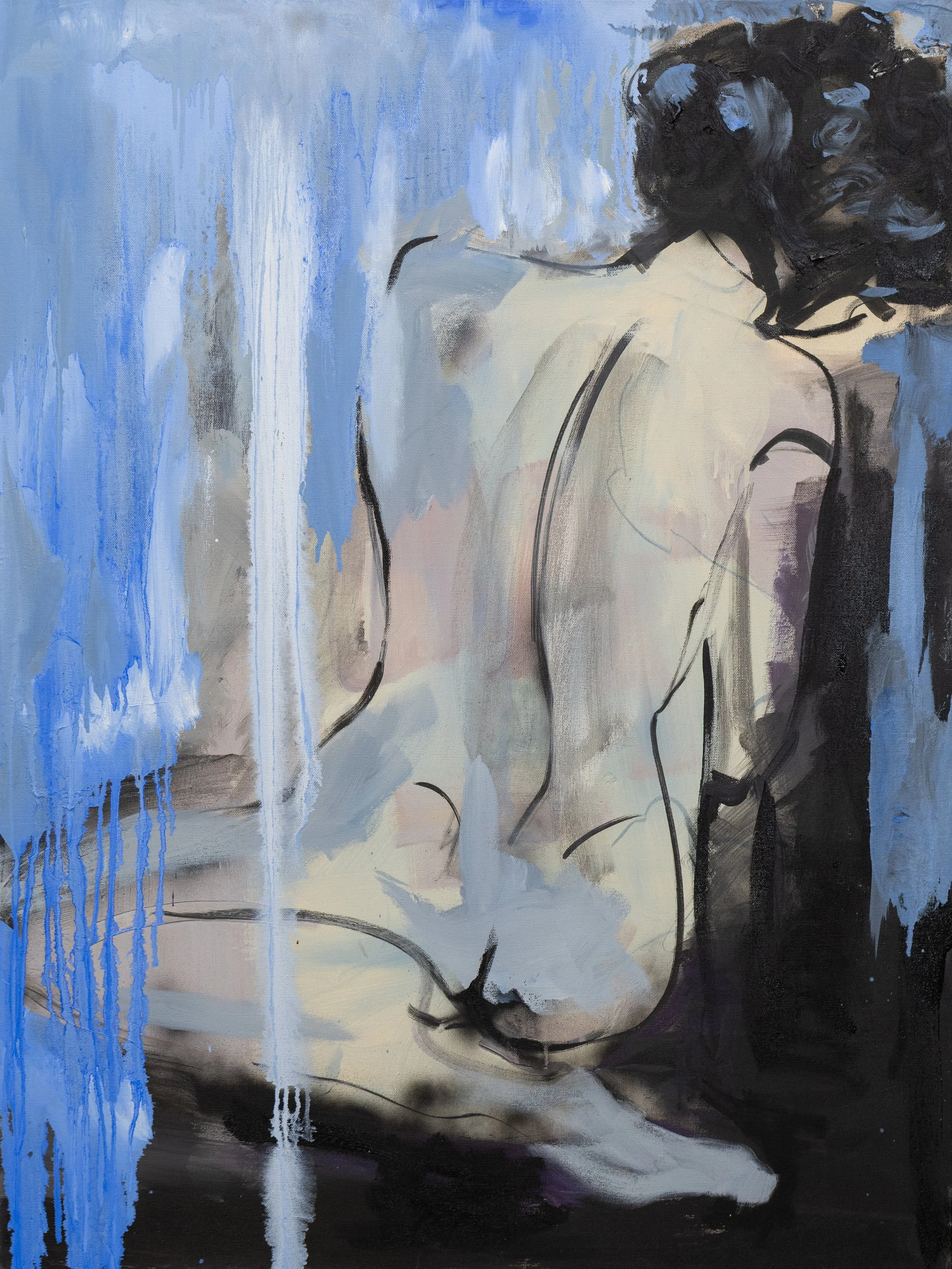 Blue Passion, 2025, Acrylic, graphite, oil in canvas, 30x24"